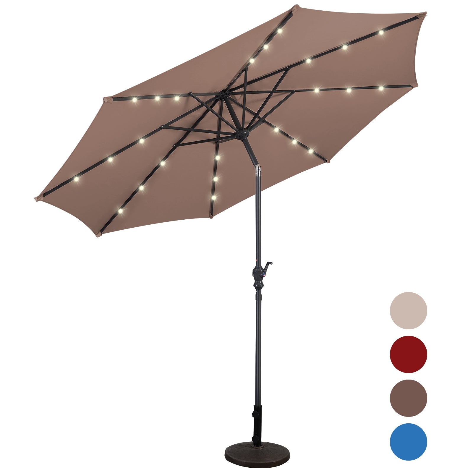 Boyel Living WF-OP2805TN 10 ft. Steel Patio Umbrella with Crank and LED Lights in Tan