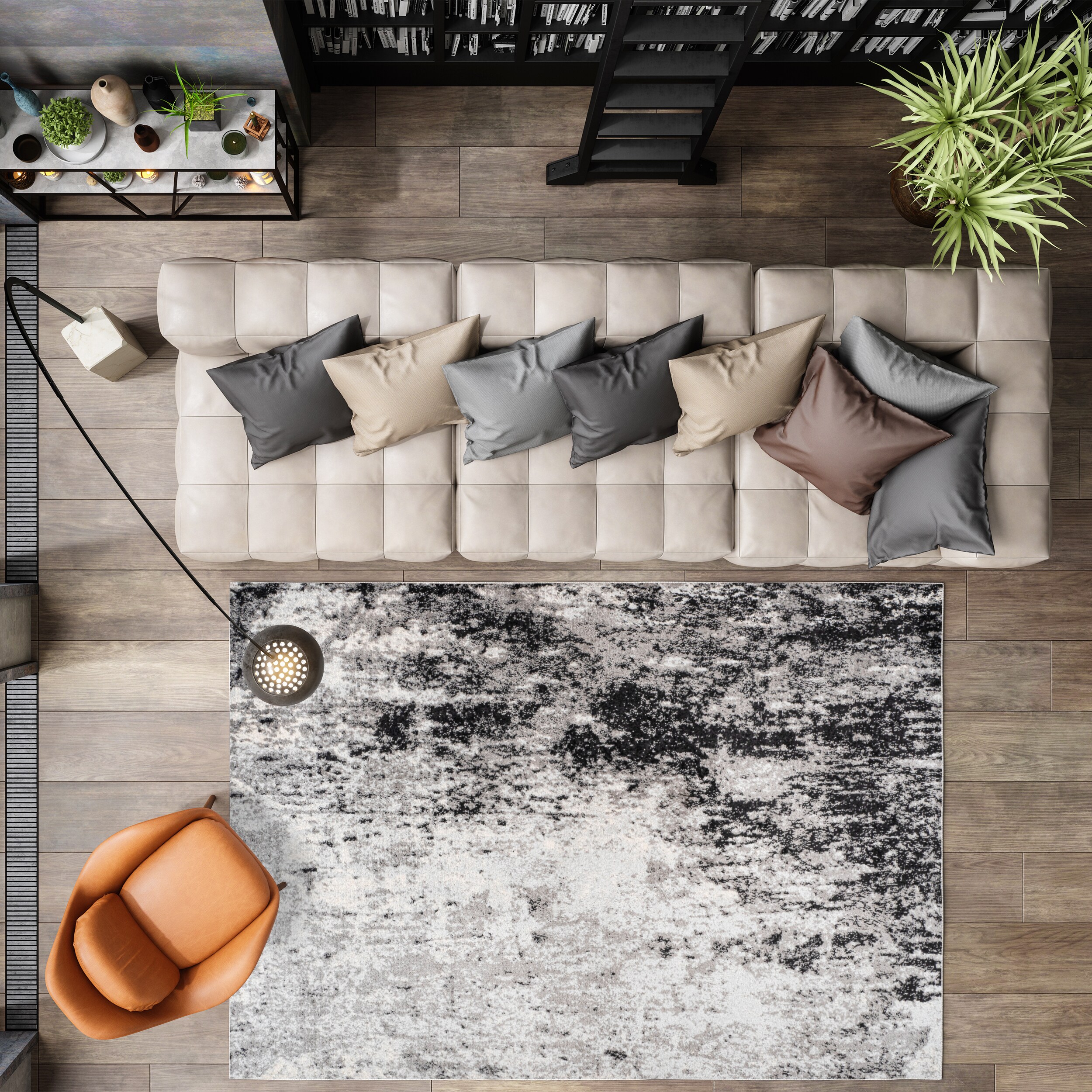 Storm Gray/Cream Abstract Synthetic 4' x 6' Easy Care Rug