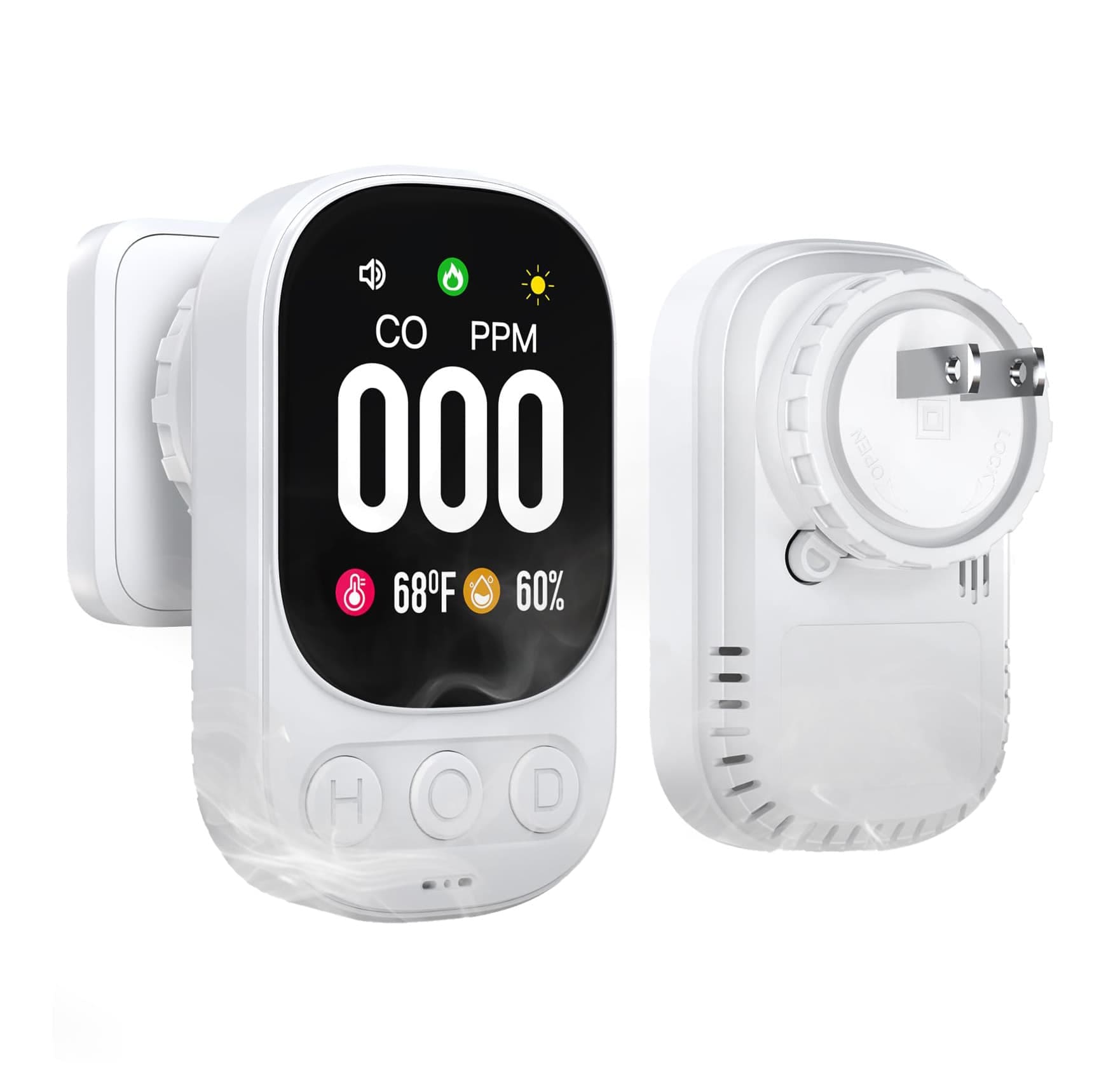 Etokfoks  3 in 1 Carbon Monoxide Detector Plug In 85dB Alarm Ultra HD Display Accurate 0 to 999 ppm Portable for Home Office Hotel RV Camping 1 Piece
