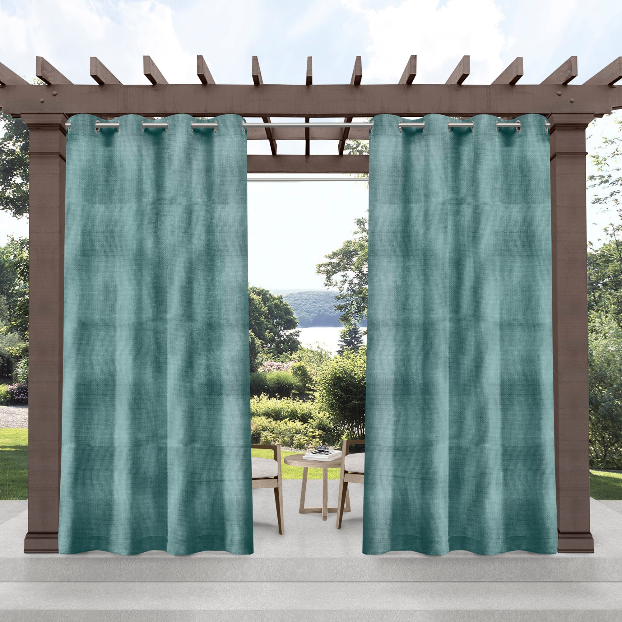 Exclusive Home YA013551DSEHE1 A177 96-Inches Outdoor Teal Semi-sheer Grommet Curtain panel pair