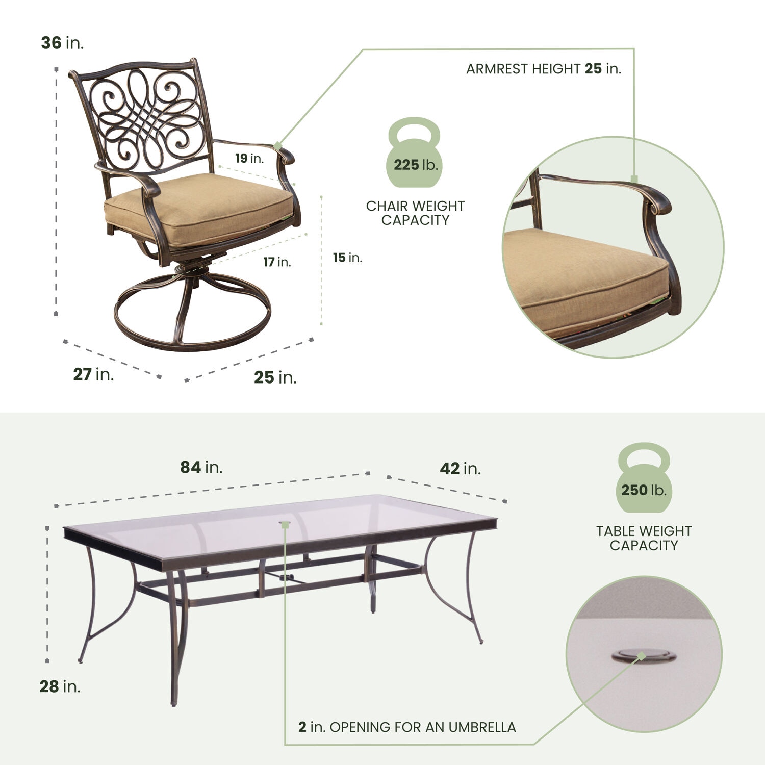 Hanover Traditions 9-Piece Bronze Aluminum Patio Dining Set with Beige Cushions
