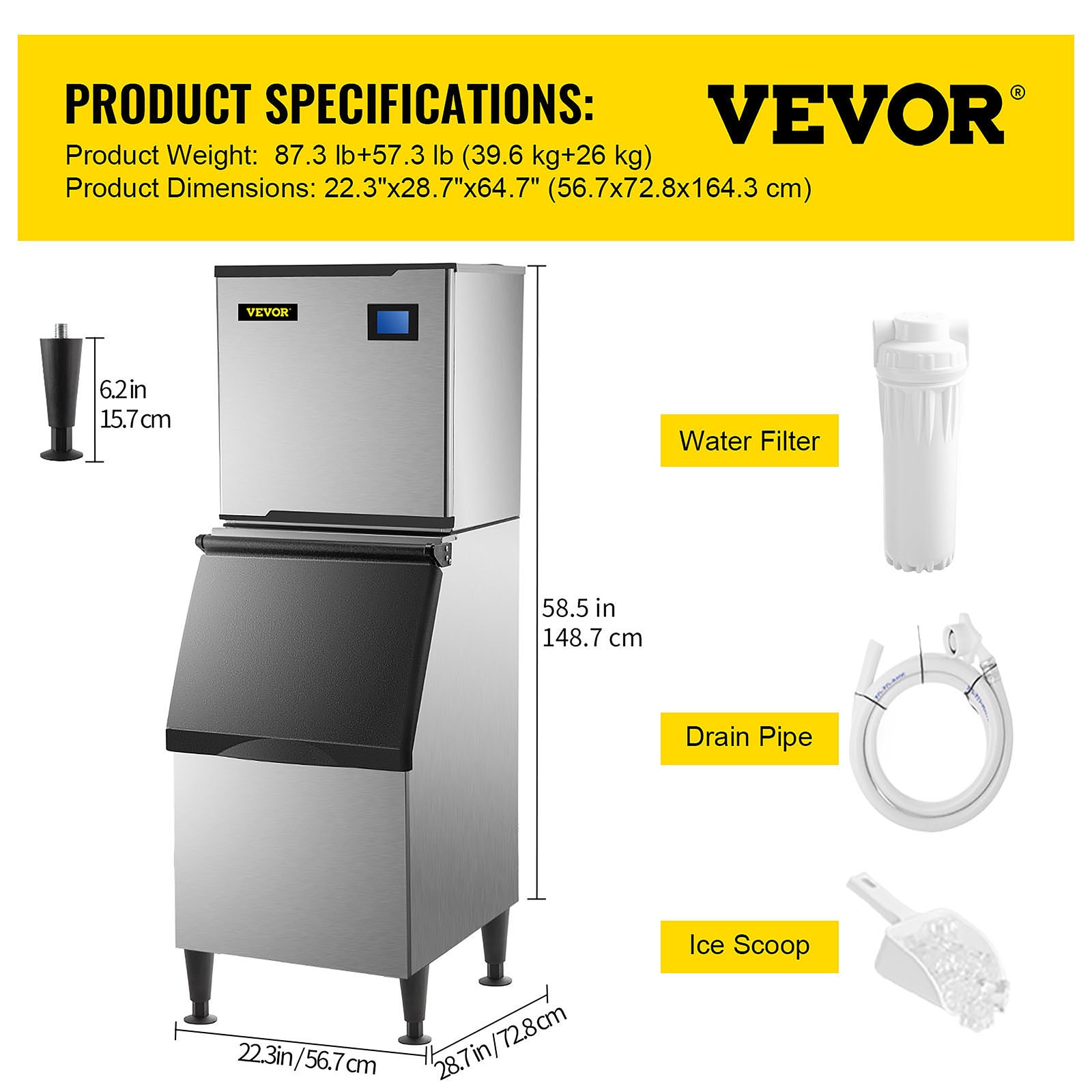 VEVOR 110V Commercial 440 lb./24 H Freestanding Ice Maker
