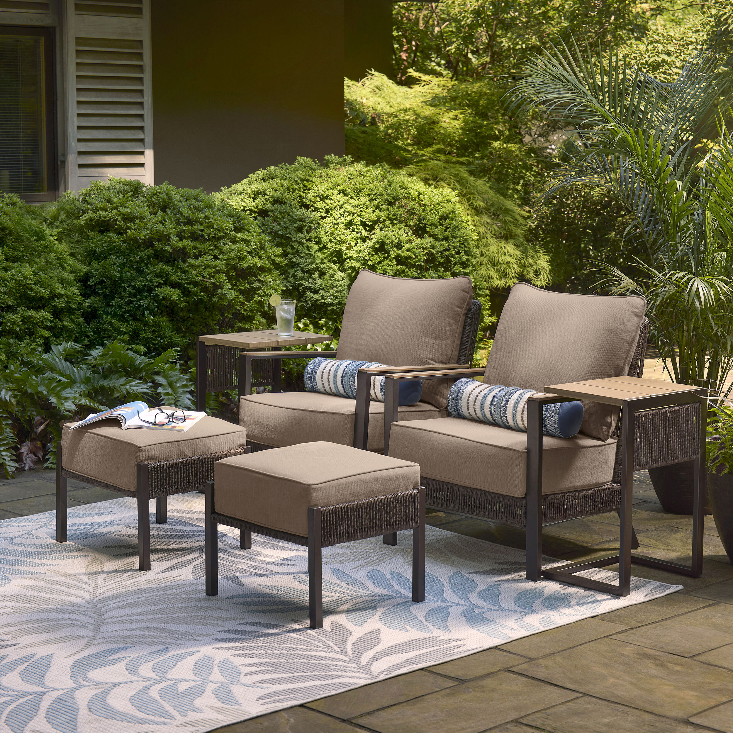 allen + roth A203189011 Ashford 6 -Piece Wicker Patio Conversation Set with Brown Cushions