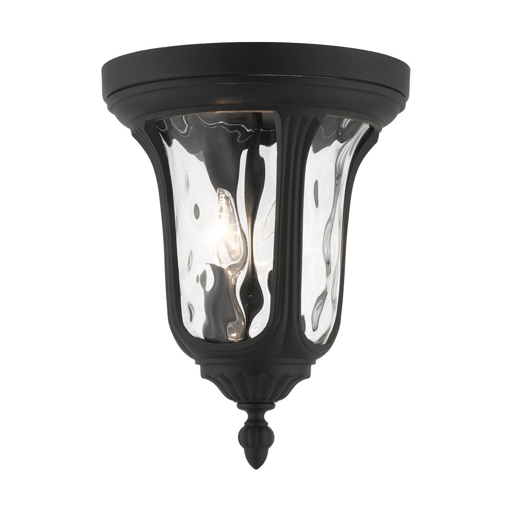 Elegant Oxford Hand-Blown Clear Water Glass 2-Light LED Flush Mount in Textured Black