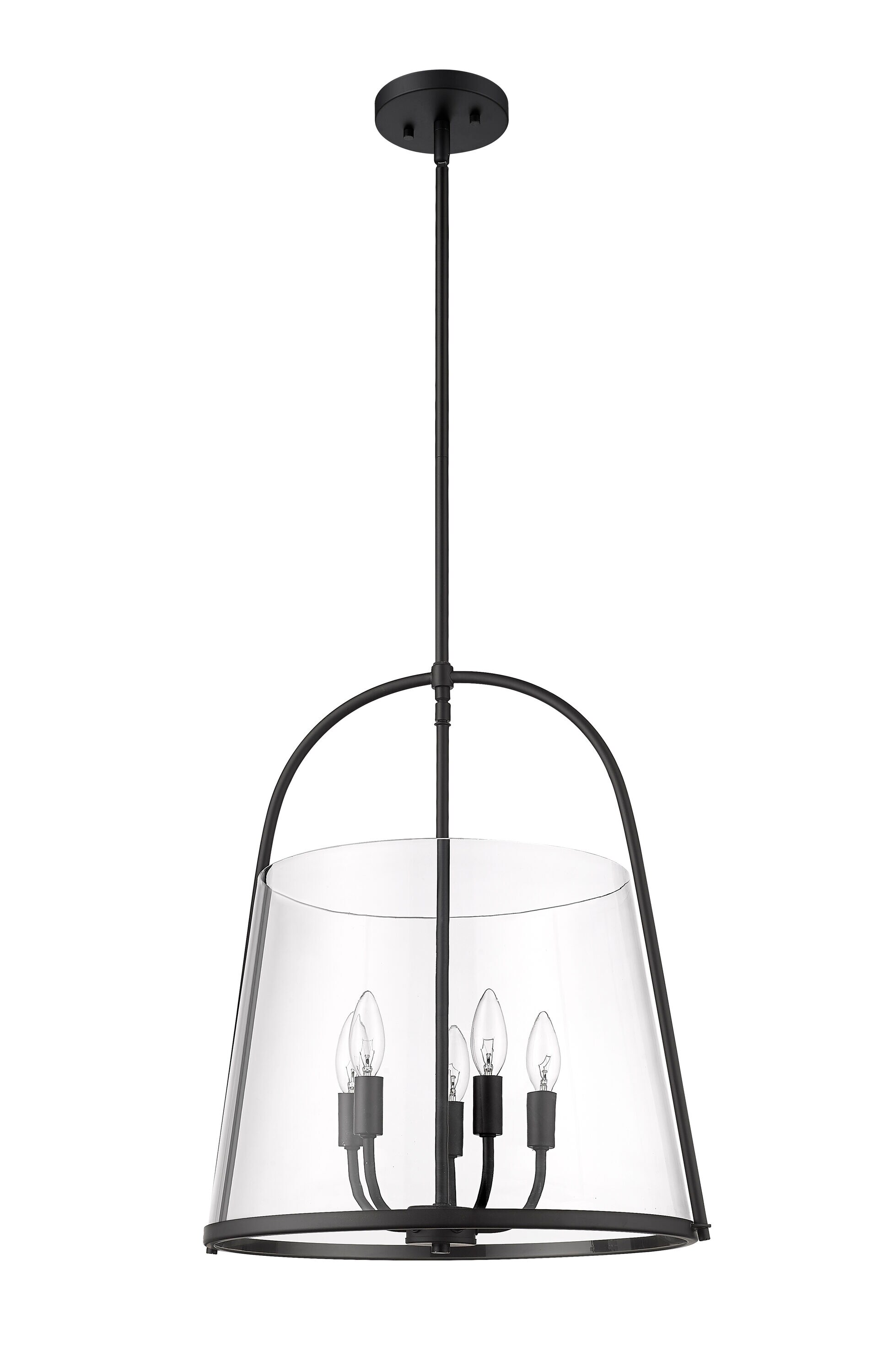 Matte Black Steel and Glass 5-Light Pendant