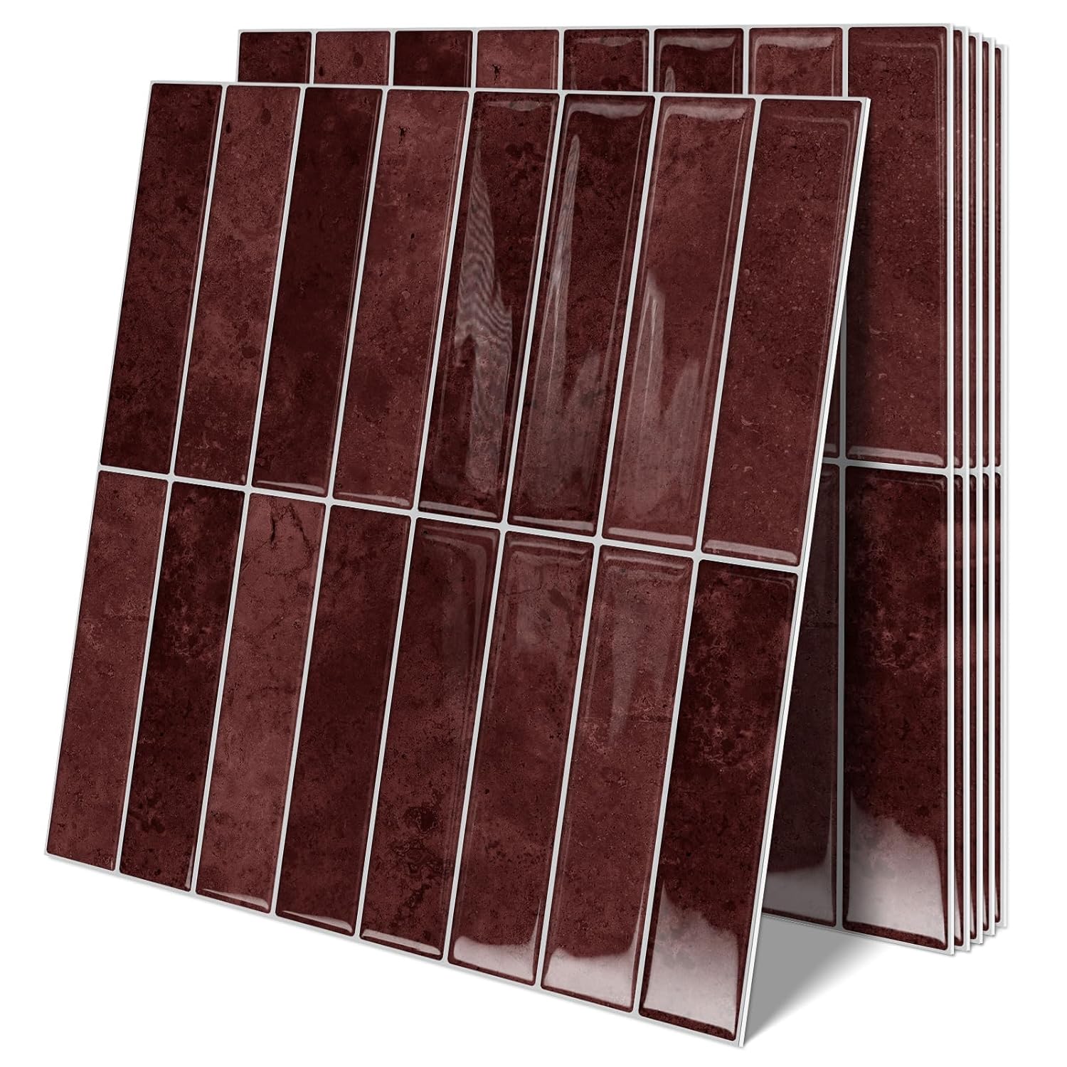 MaseiKar Peel and Stick Subway Tile Backsplash Upgraded Thicker Design 10 Sheet 12x12 in Self Adhesive Wall Tiles for Kitchen Bathroom Camper Vintage Red