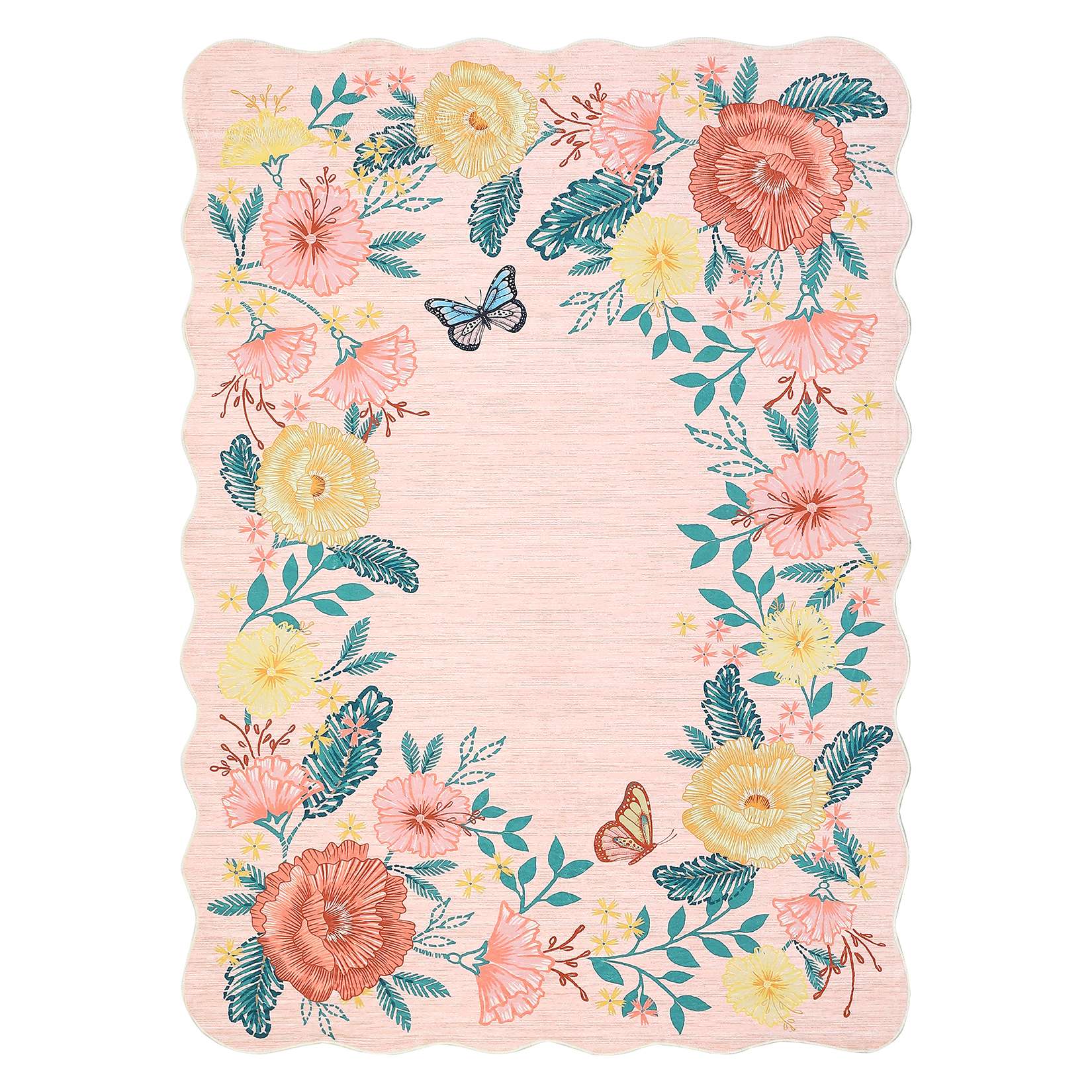Qeetex SUNNY-PHK-339UAPGM 10 x 13 ft Polyester Pink Rectangular Living Room Bedroom Dining Room Botanical Floral Print Modern Machine Washable Area Rug