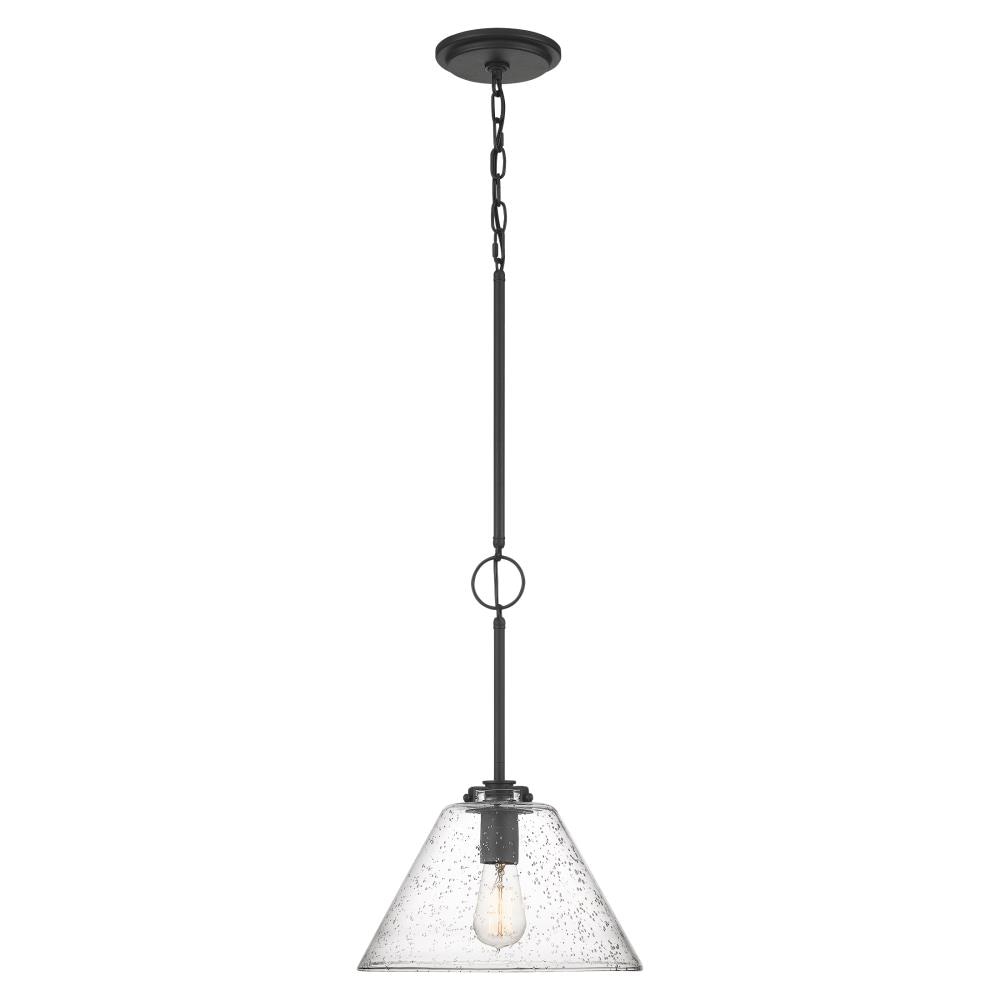 Quoizel LWS4329A Allgood 1 -Light Textured matte black Farmhouse Seeded glass Cone Medium Hanging Pendant light