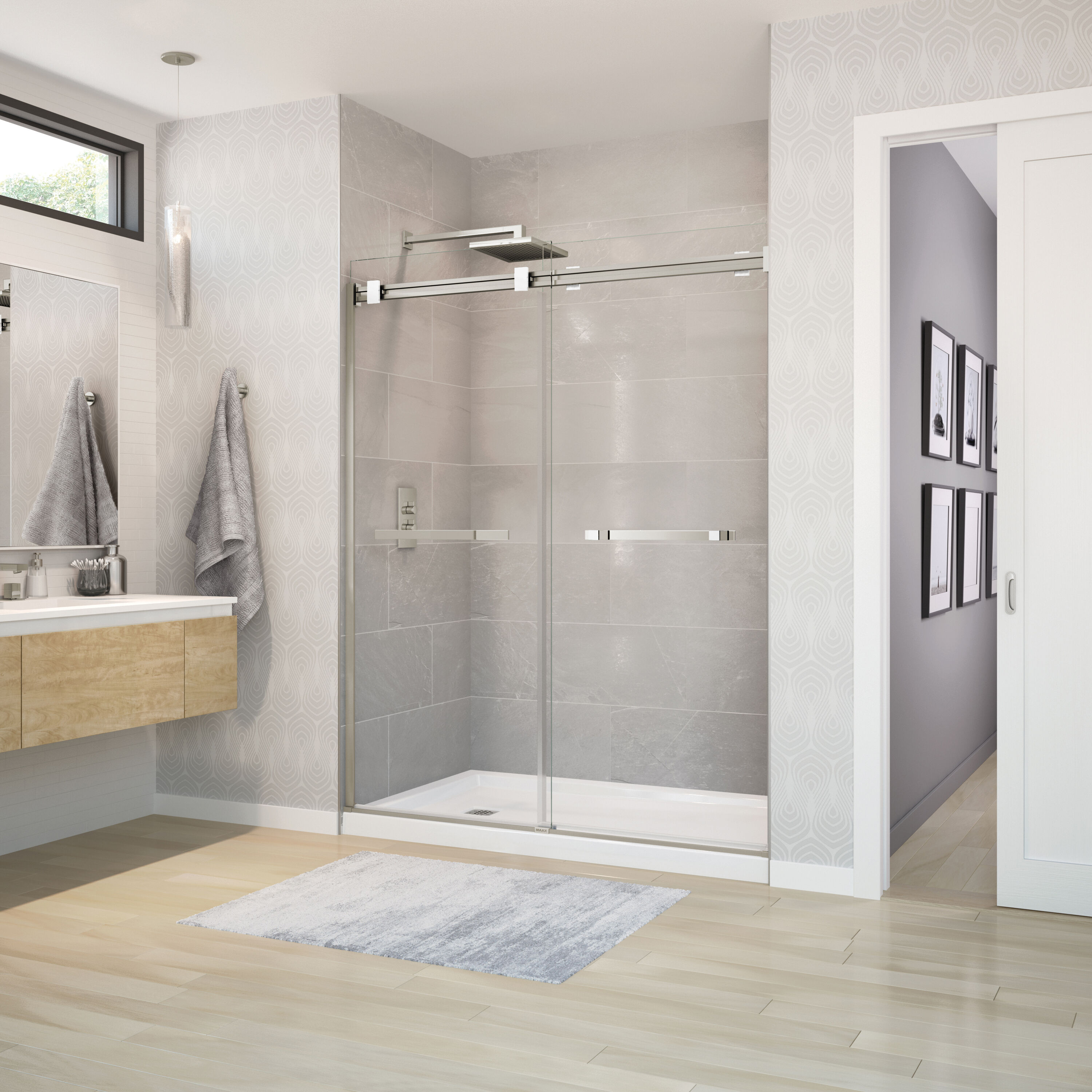 MAAX 136272-900-290-000 Duel Brushed Nickel Matte White 56-in to 58-1/2-in W x 70.5-in H Frameless Bifold Shower door 5/16-in Thick Clear Glass