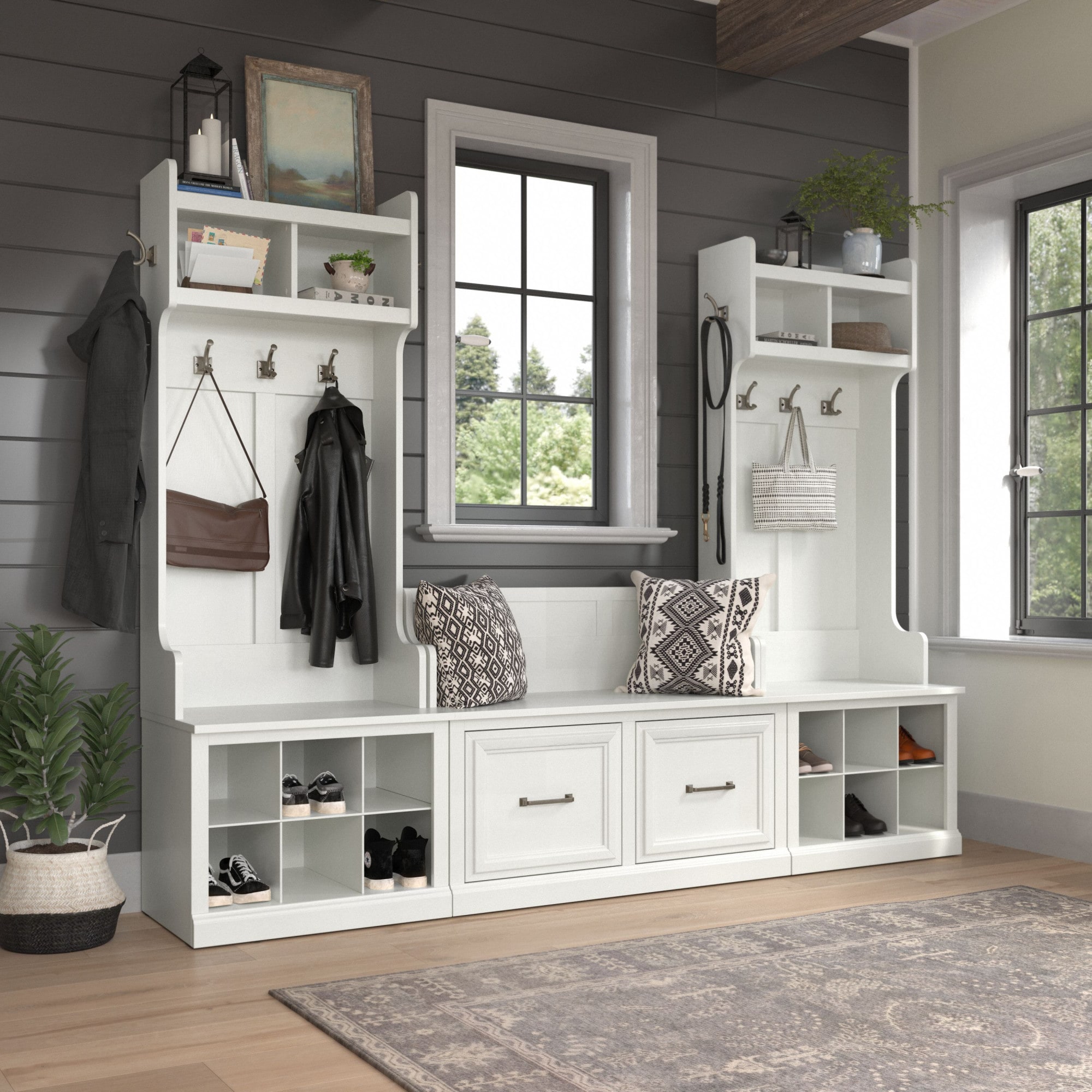 Bush Furniture WDL011WAS Woodland Modern 88.7-in White Ash Wood Hall Tree