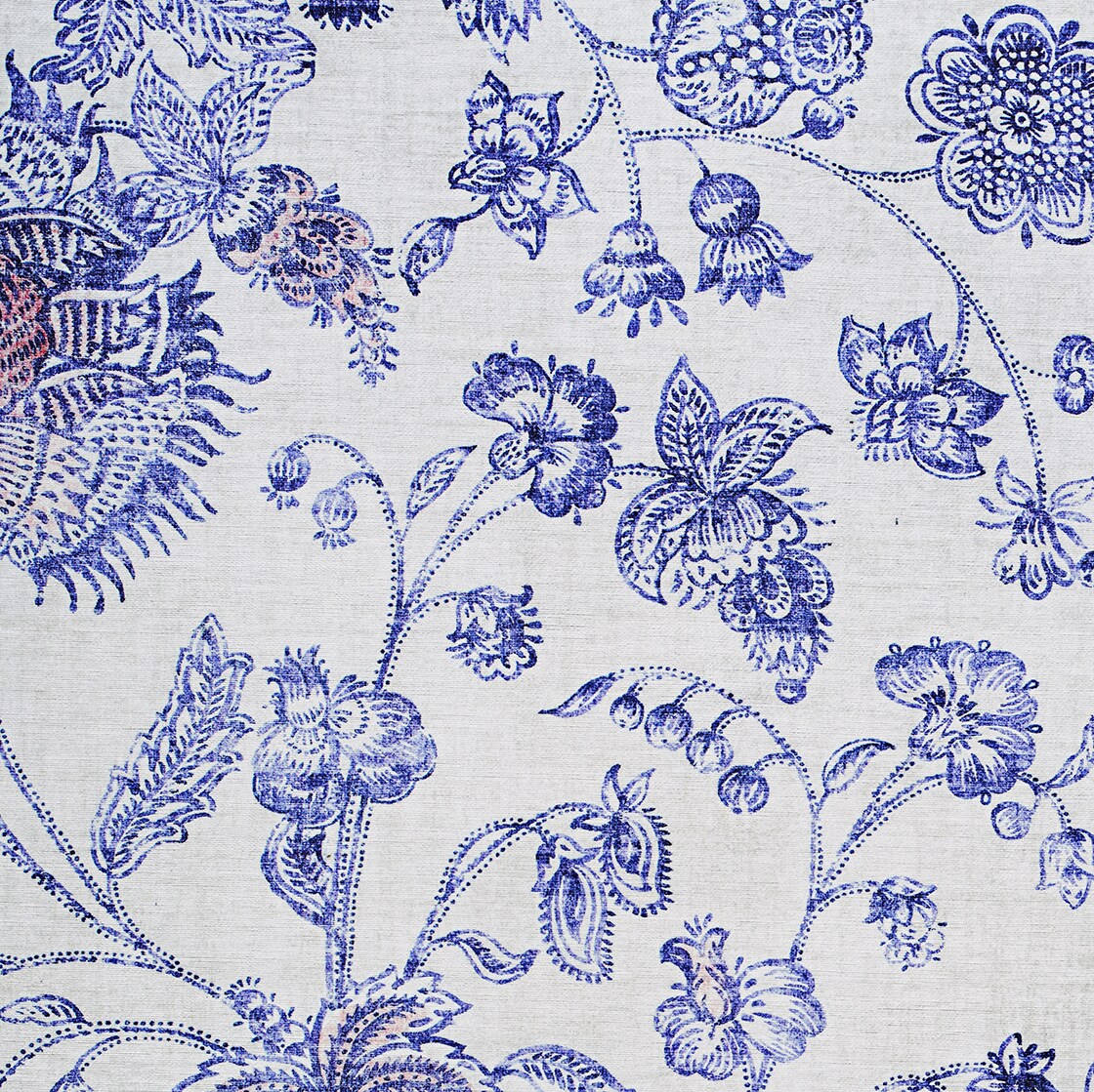 Ivory and Blue Floral Synthetic Runner Rug