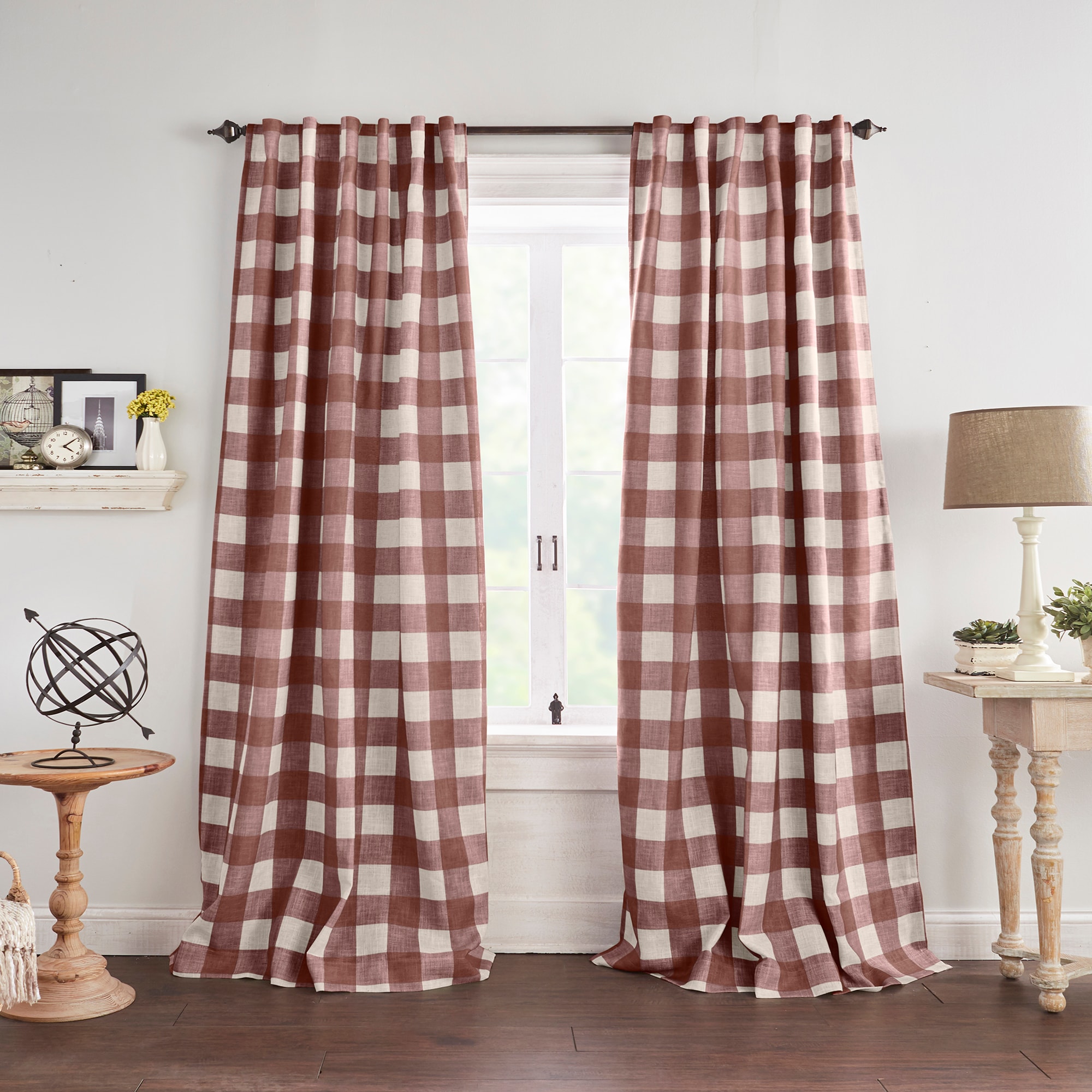Elrene Home Fashions 739550334104 95-in Red Plaid Blackout Standard lined Rod pocket Single curtain panel