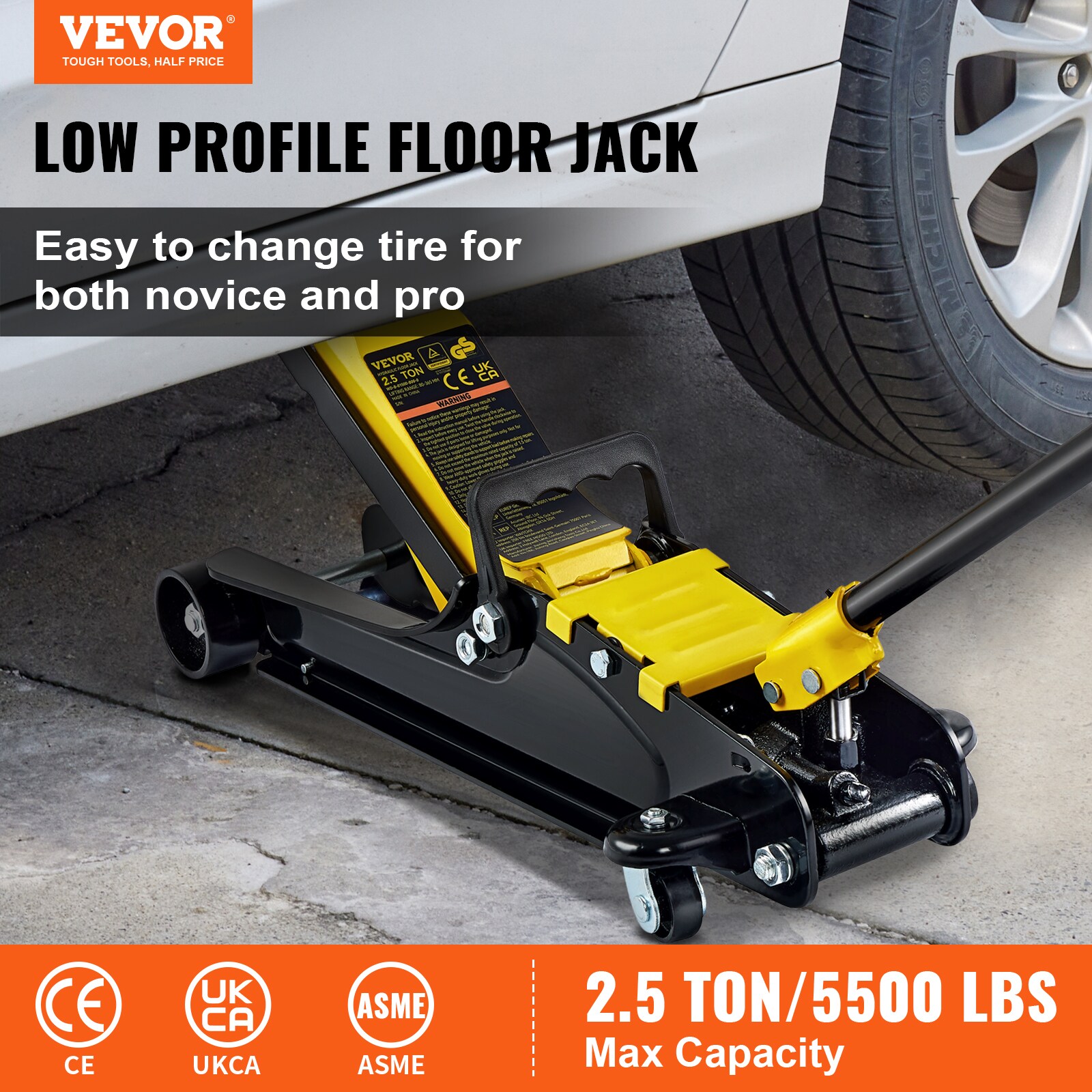 VEVOR Yellow 2.5-Ton Steel Hydraulic Floor Jack