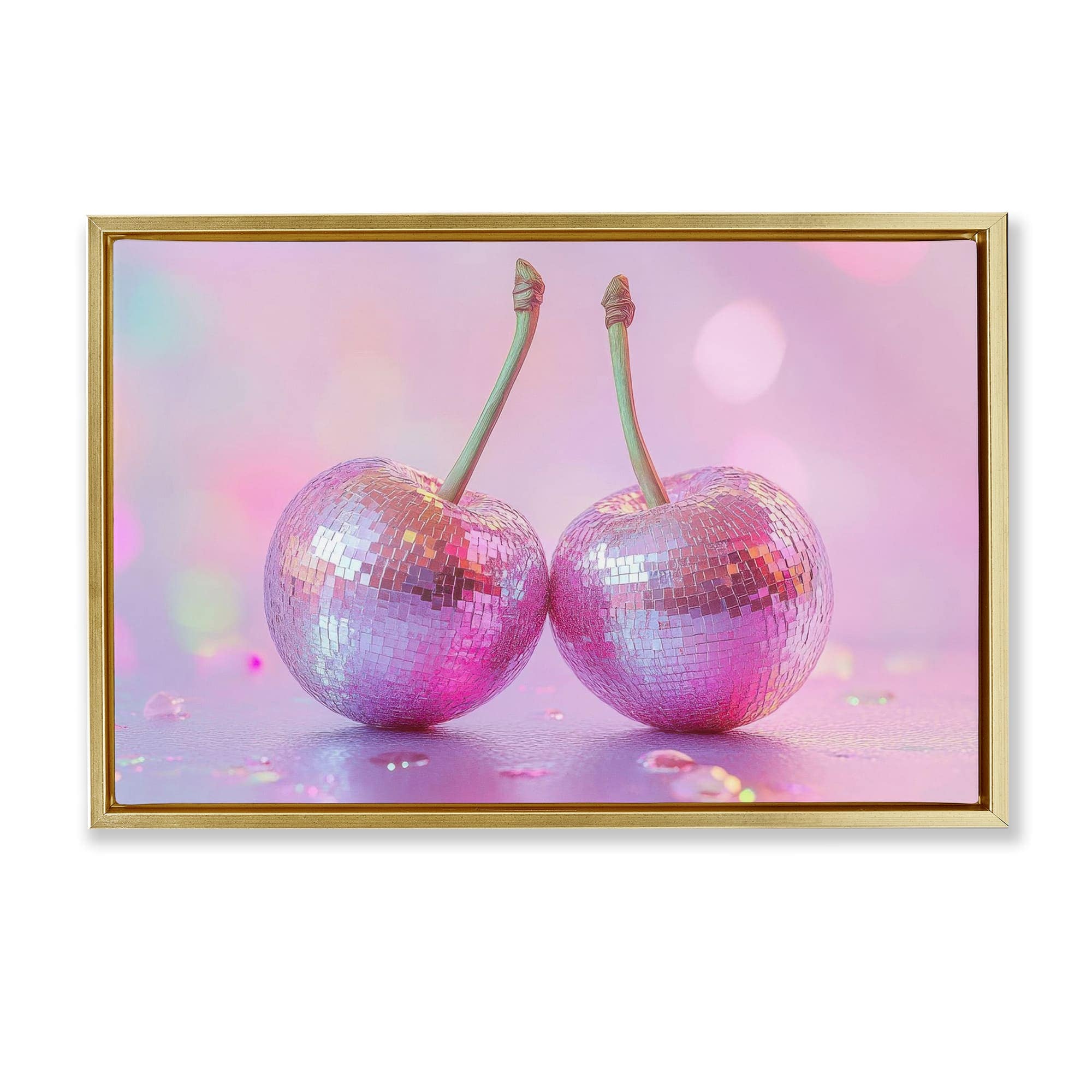 Stupell Industries BT-639-FFG-20X30 Pastel Shine Disco Cherries Gold Framed Floater Canvas Wall Art By LSR Creative Studio 31 x 21