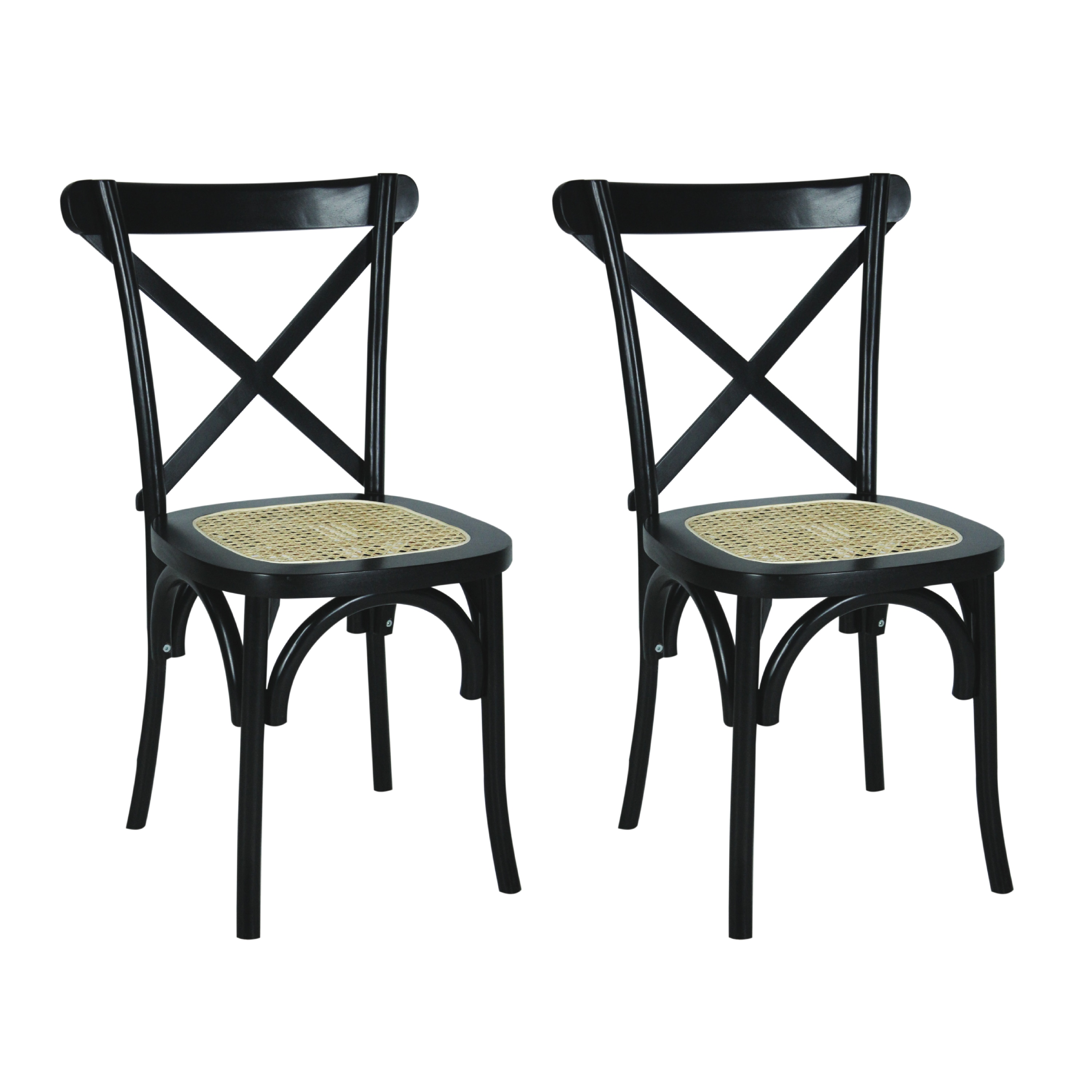 JONATHAN  Y DNG1001D-SET2 Set of 2 Cassis X-Back Rattan Classic Traditional Dining Side Chair (Wood Frame)