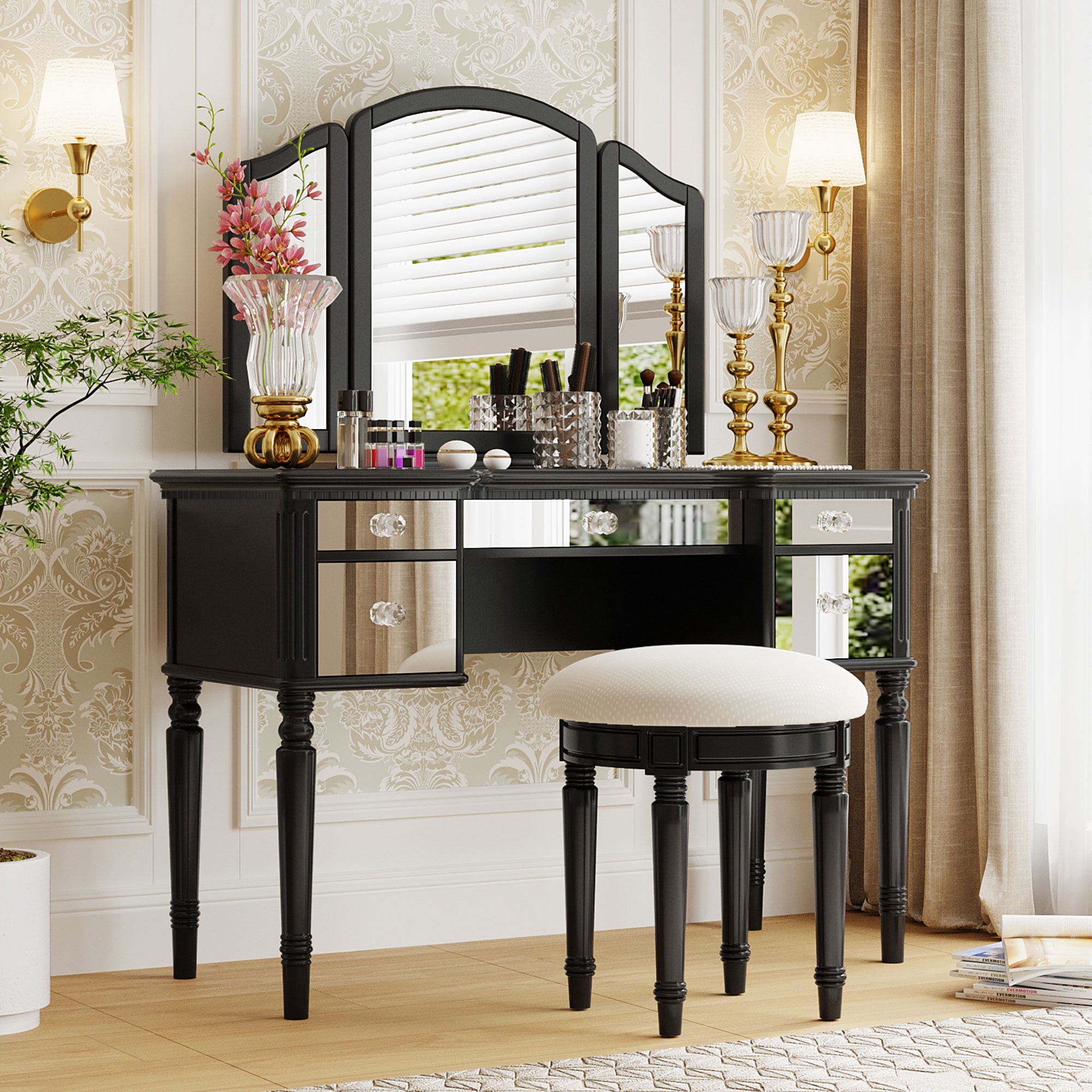 Black and gold makeup vanity sales