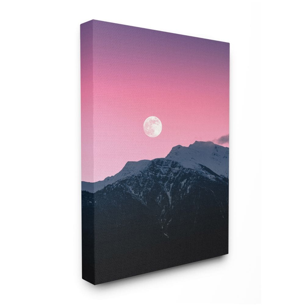 Stupell Industries AB-704-CN-30X40 Moon Rise Over Mountains with Pink Sky Photograph Unsplash 40-in H x 30-in W Landscape Print on Canvas