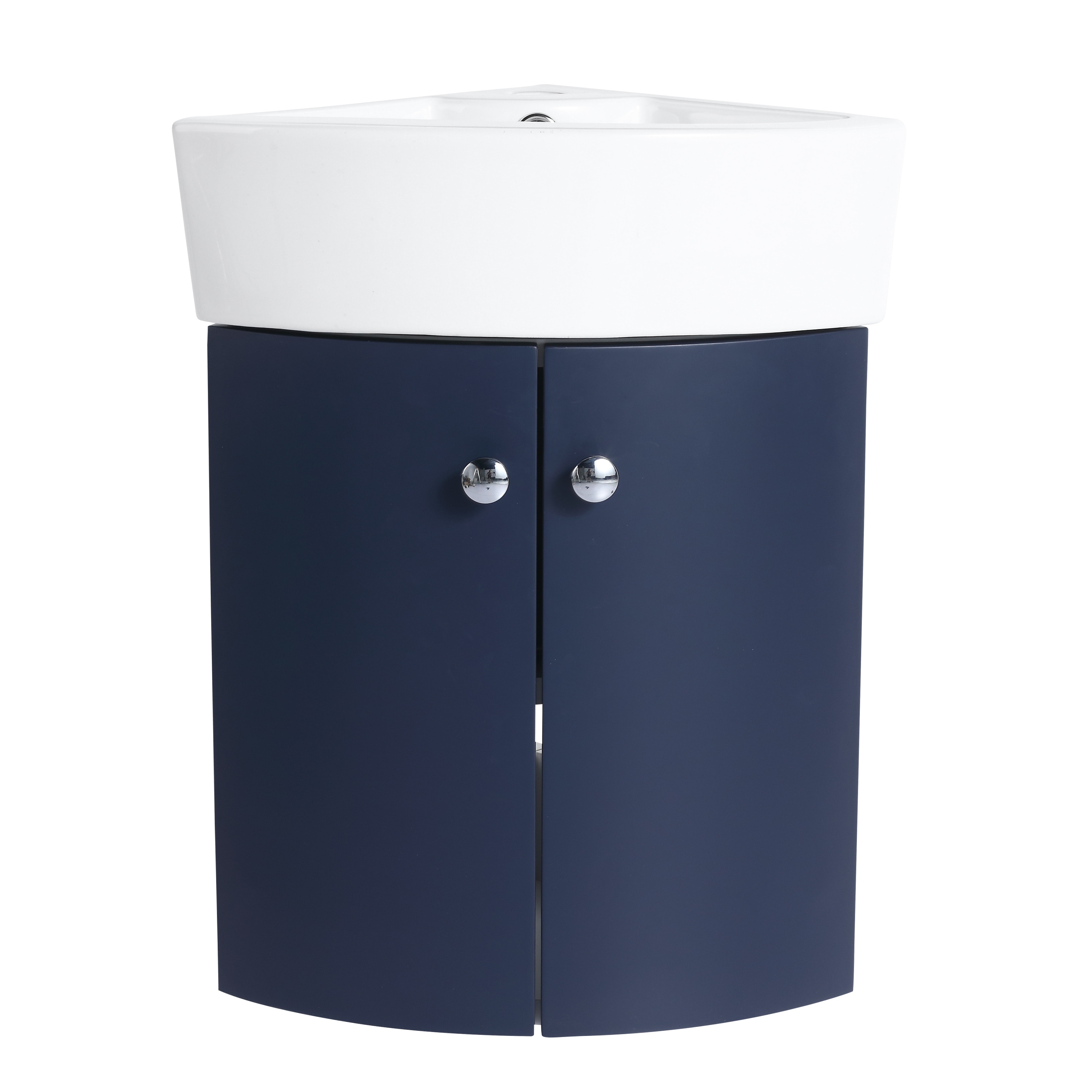 WELLFOR GLEM-70002 13-in Navy Blue Single Sink Floating Bathroom Vanity with White Ceramic Top