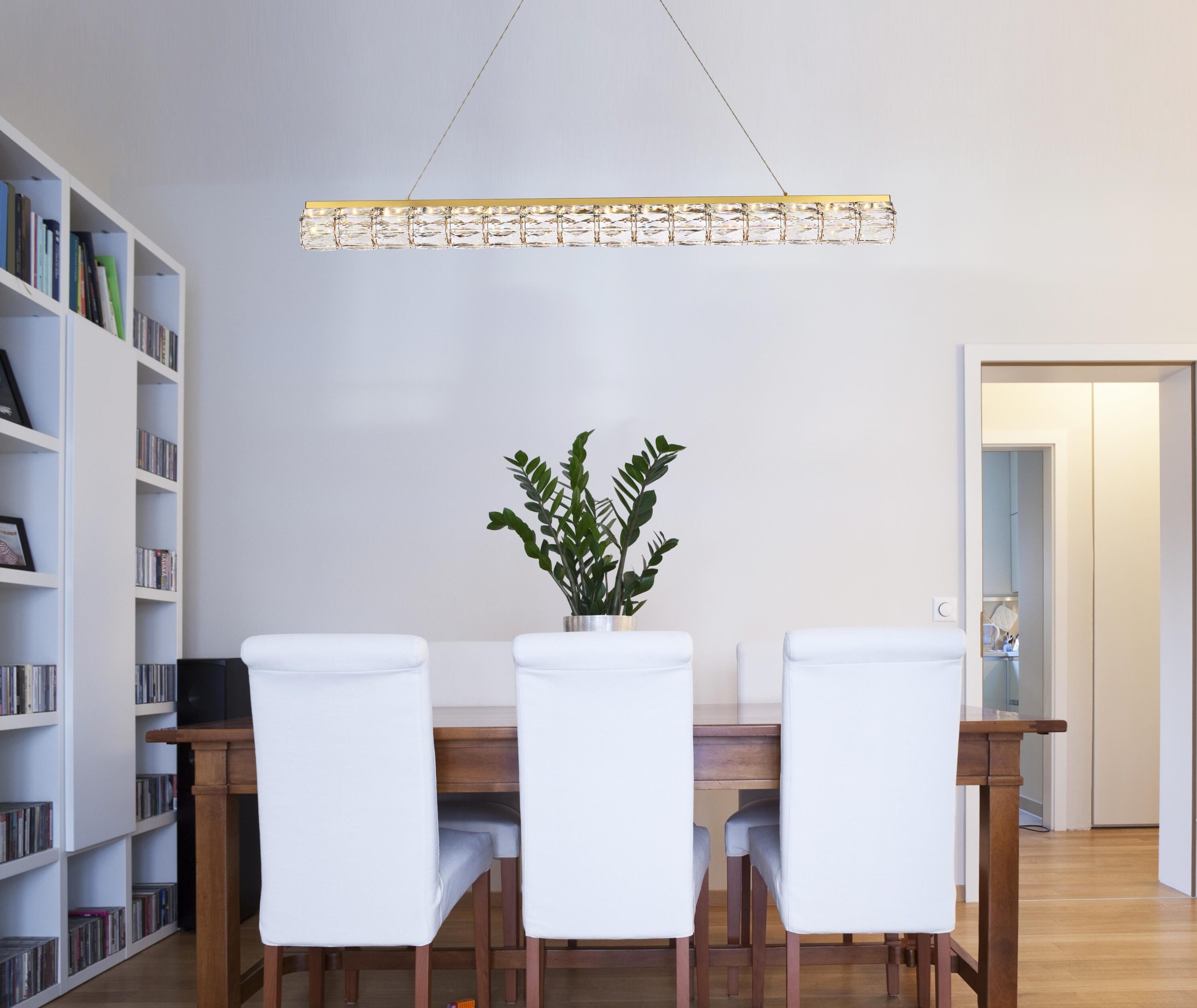 Gold and Clear Crystal LED Linear Pendant Light