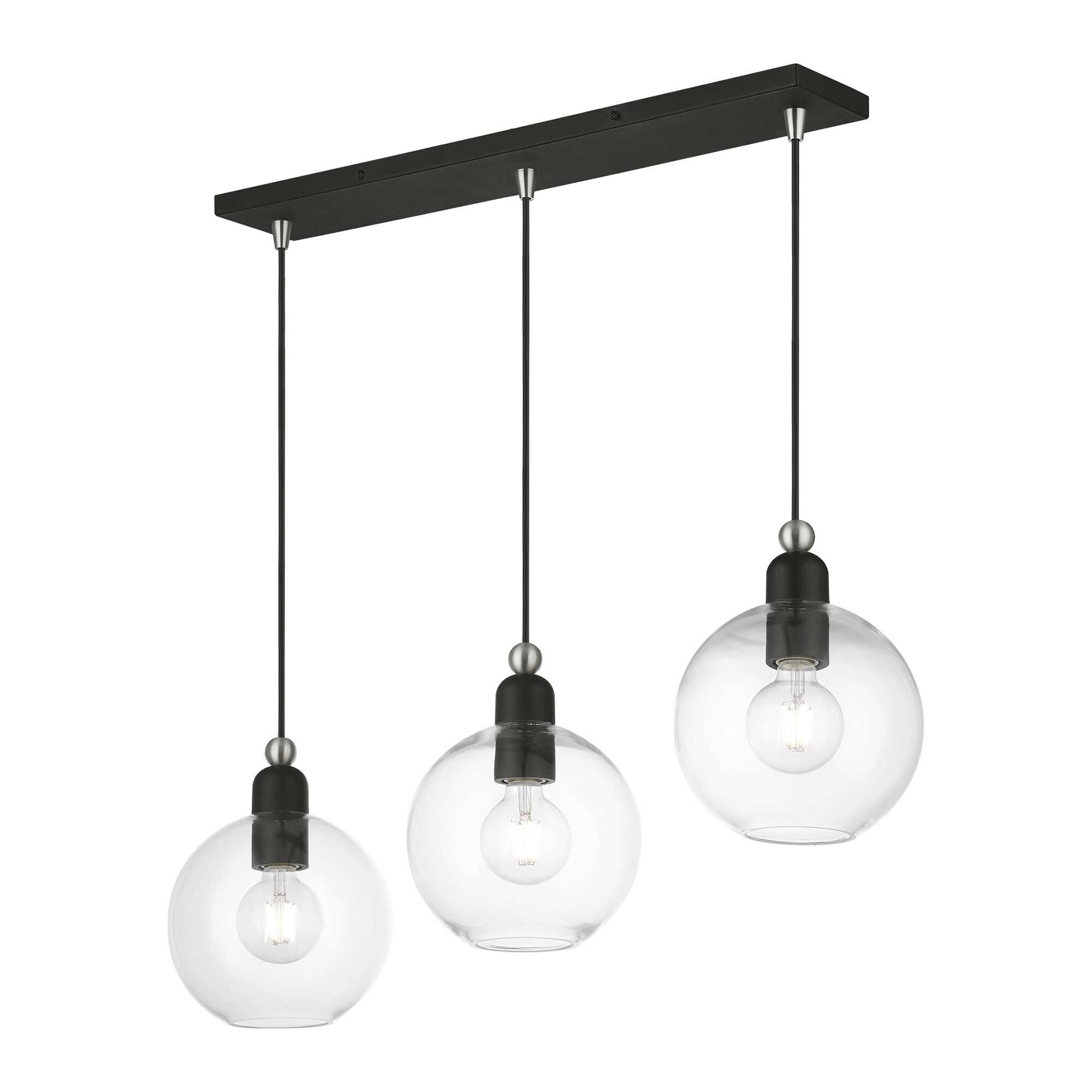 Downtown Black and Brushed Nickel 3-Light Chandelier with Clear Glass Shades