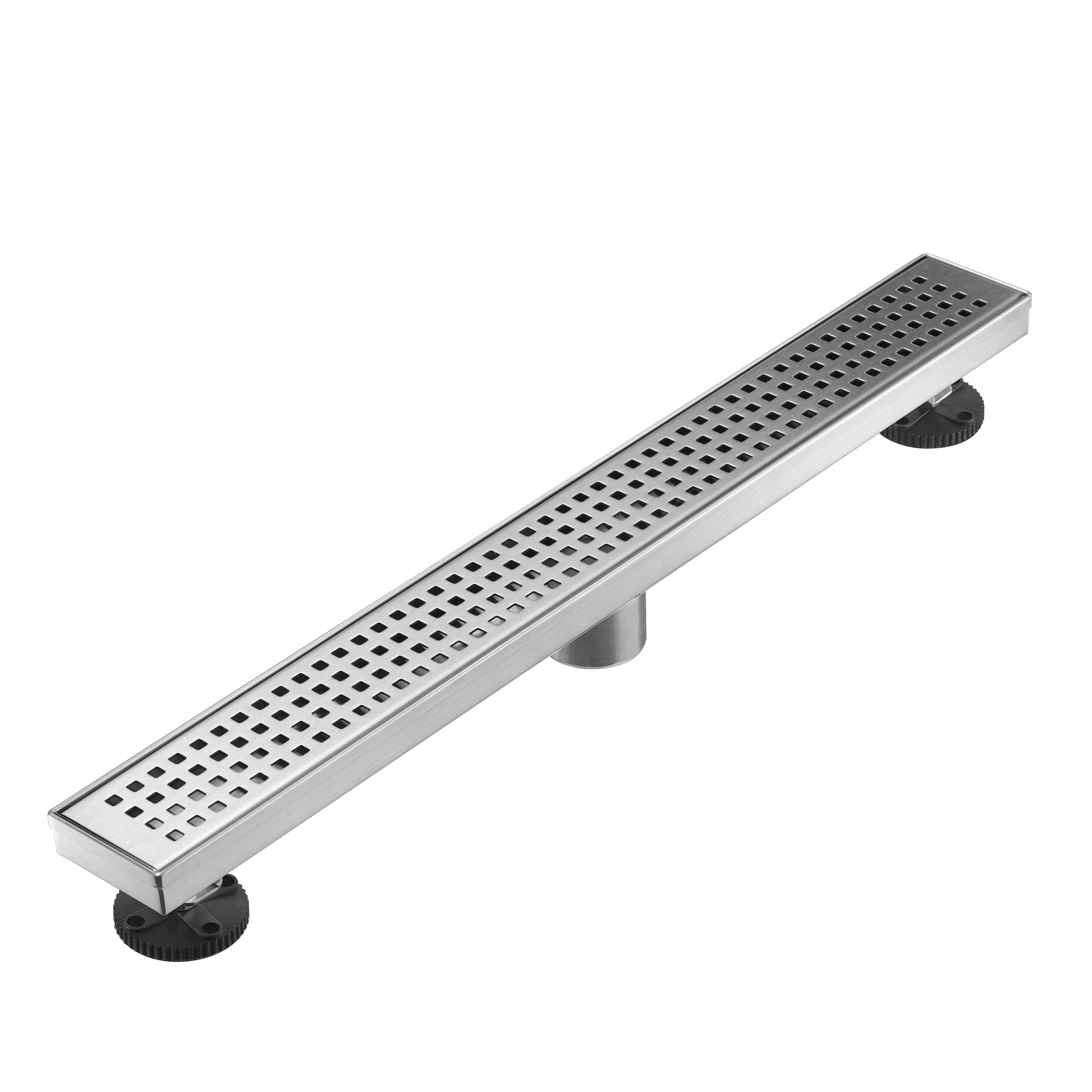 BWE 24 In. Stainless Steel Linear Shower Drain with Square Pattern Drain Cover In Brushed Nickel