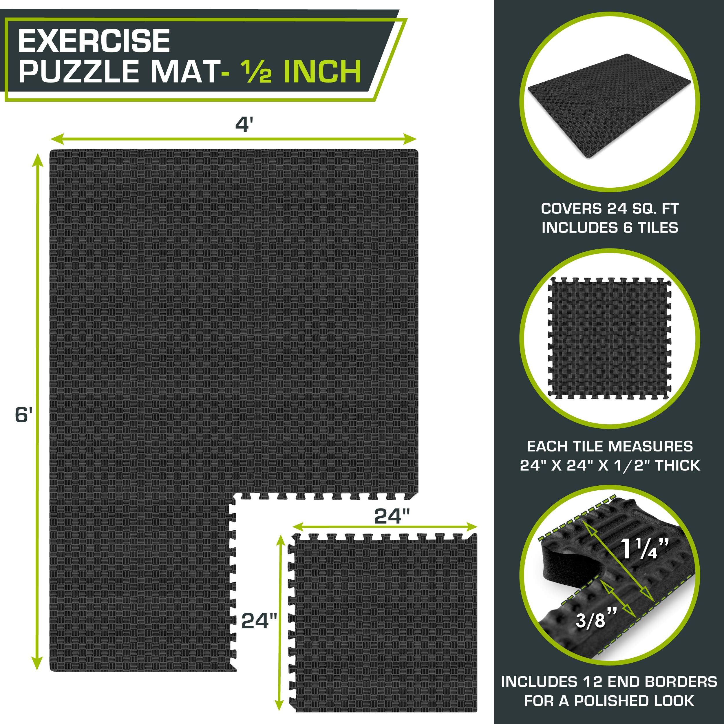 ProsourceFit PS-5300-PZZL-BLACK-C Fitness-Equipment-Mats - View #2