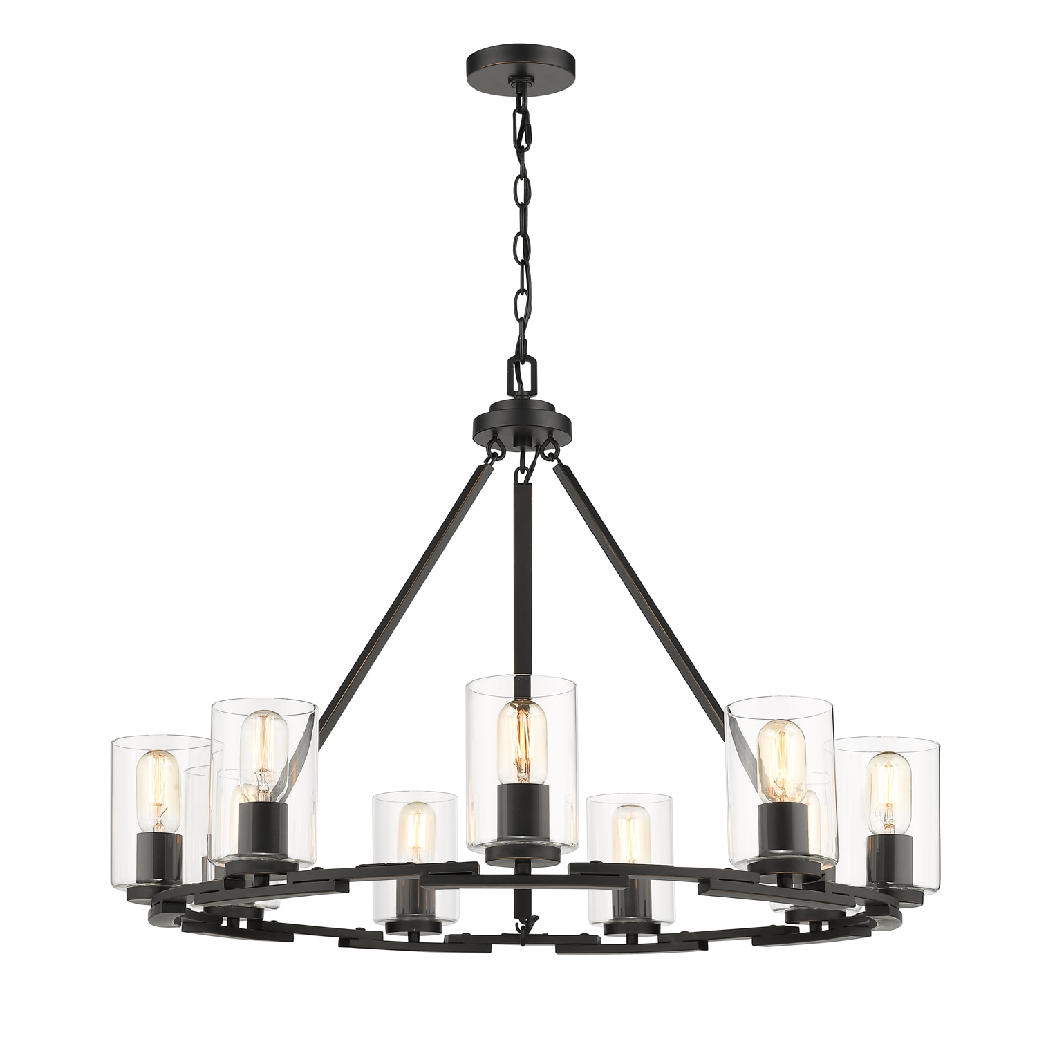Quinn Transitional Black Steel Cage 9-Light Chandelier