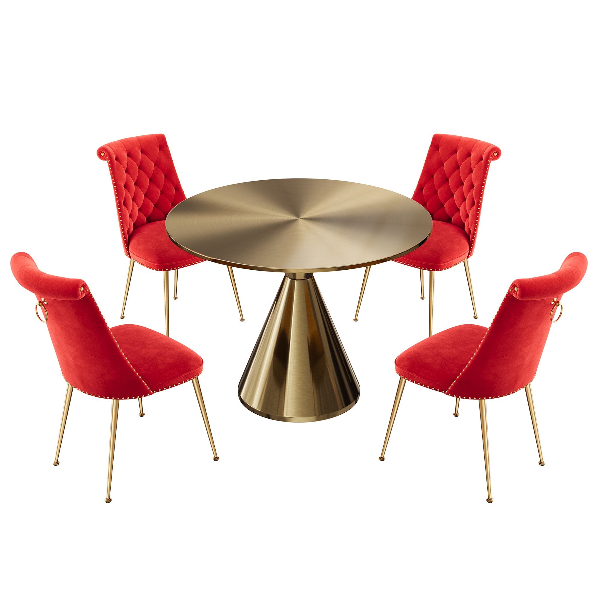 Clihome CL-RBT1-BBG703RD Red Chair/Gold Table Contemporary/Modern Dining Room Set with Round Table ( Seats 4 )