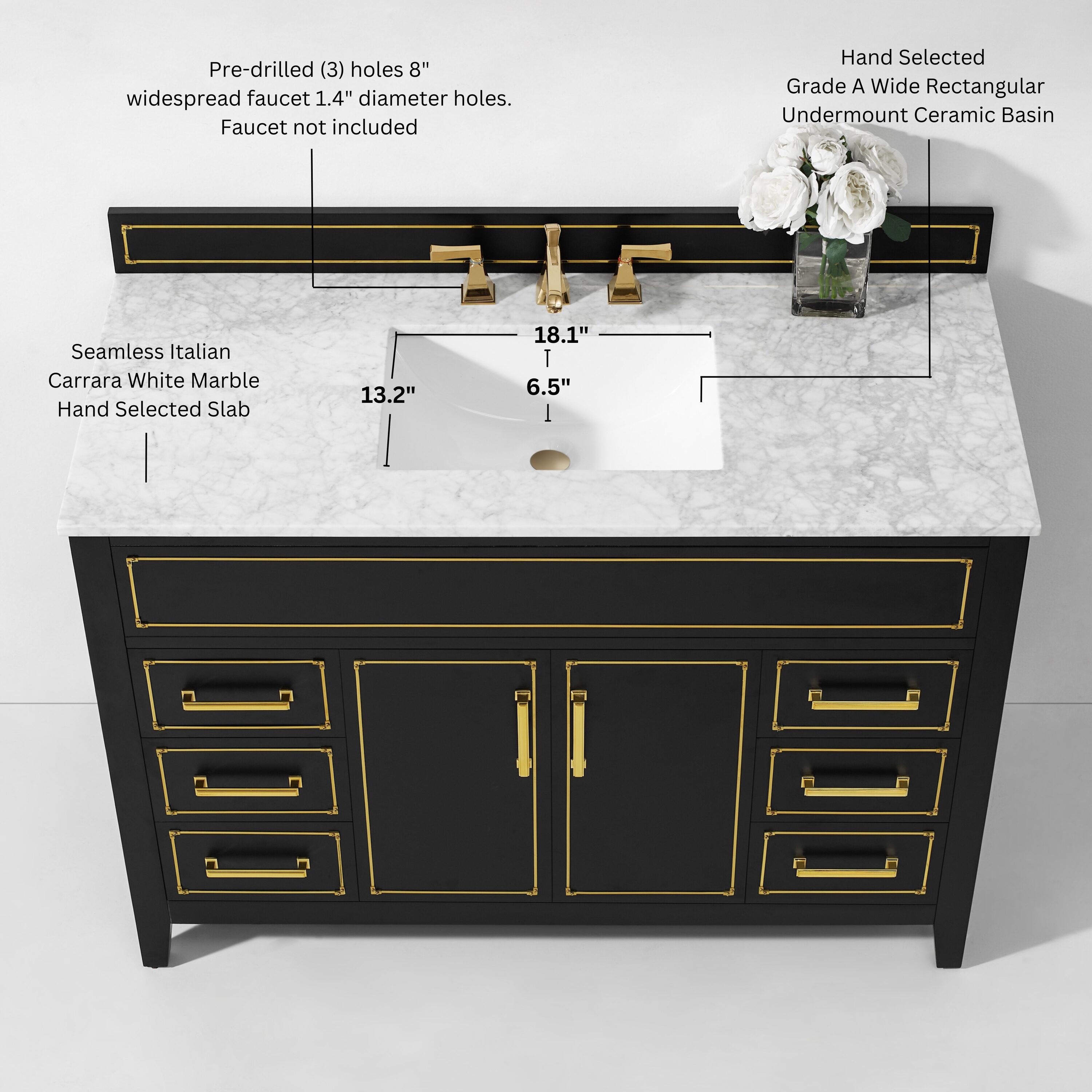 Aspen 48'' Black Onyx Bathroom Vanity with Marble Top