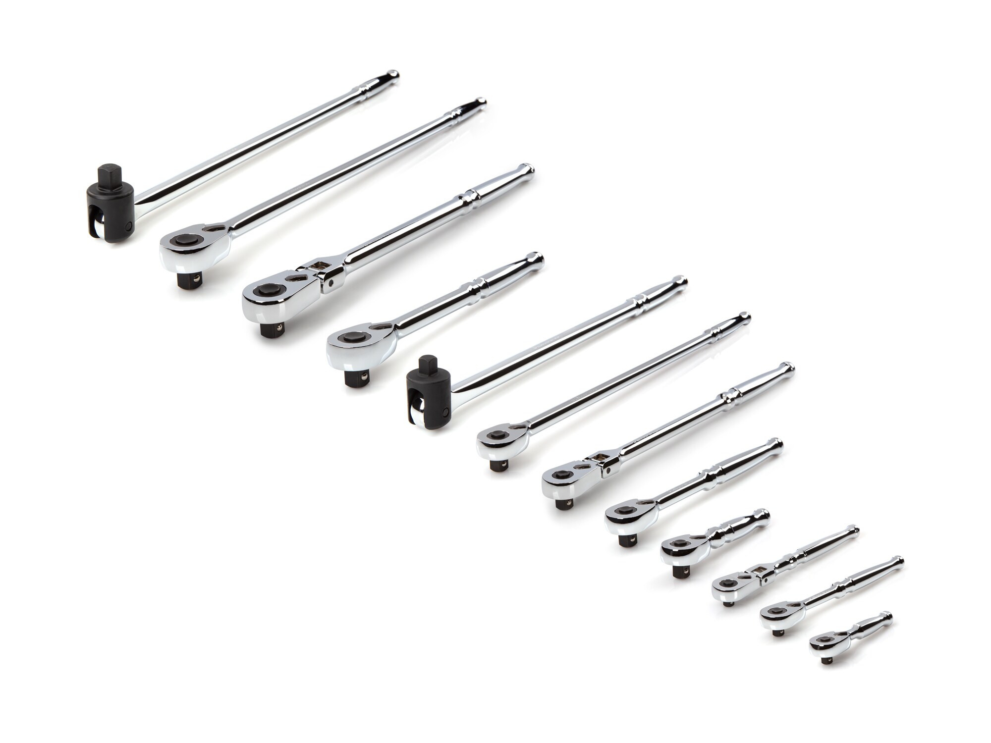 TEKTON SDR99002 12 -Piece 90 -Tooth 1/2-in 3/8-in 1/4-in Drive Full polish Handle Flexible Head Ratchet Set