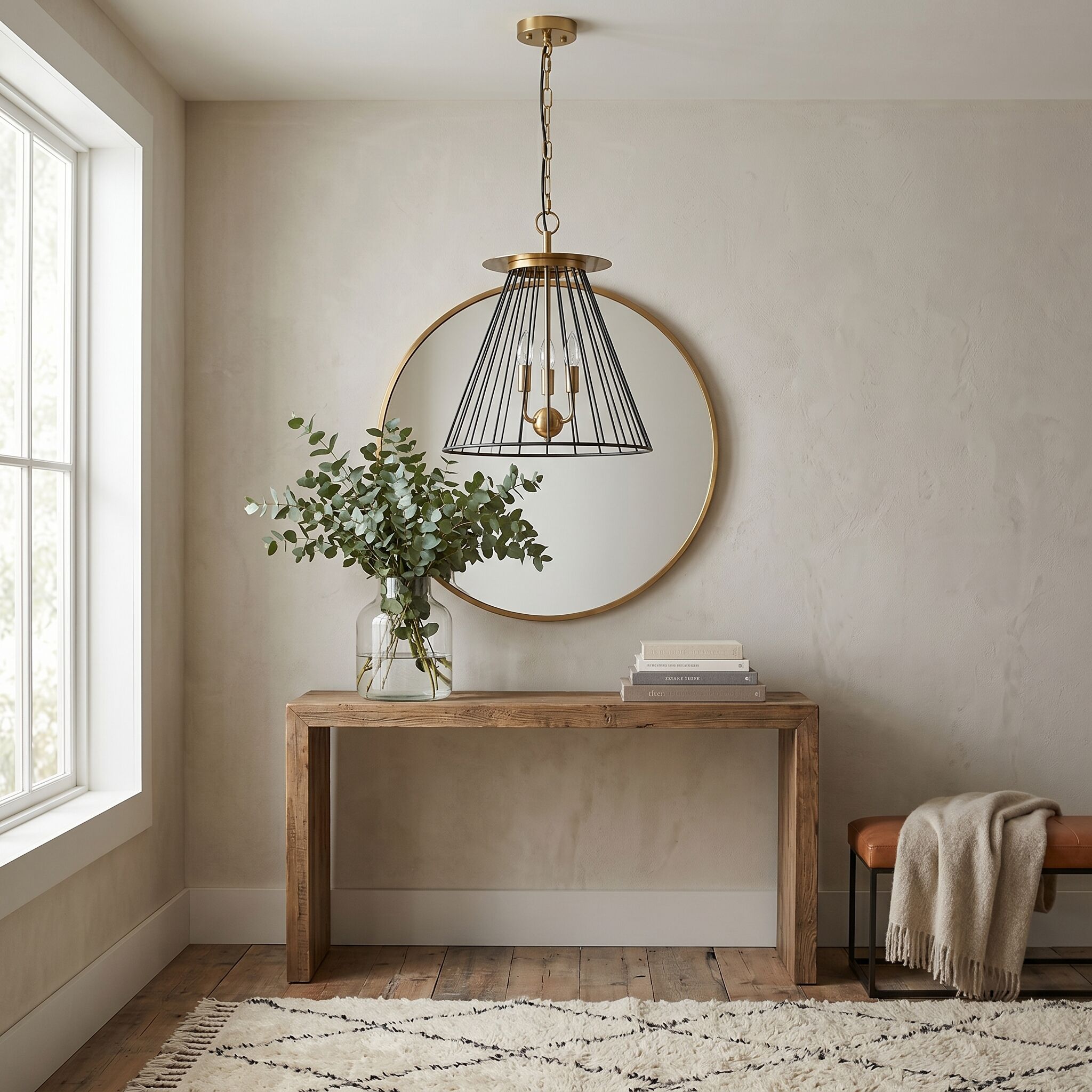 Derynth - Althara 15.63-in 3-Light Matte Black and Brass Modern Farmhouse Tapered Cage Pendant Light