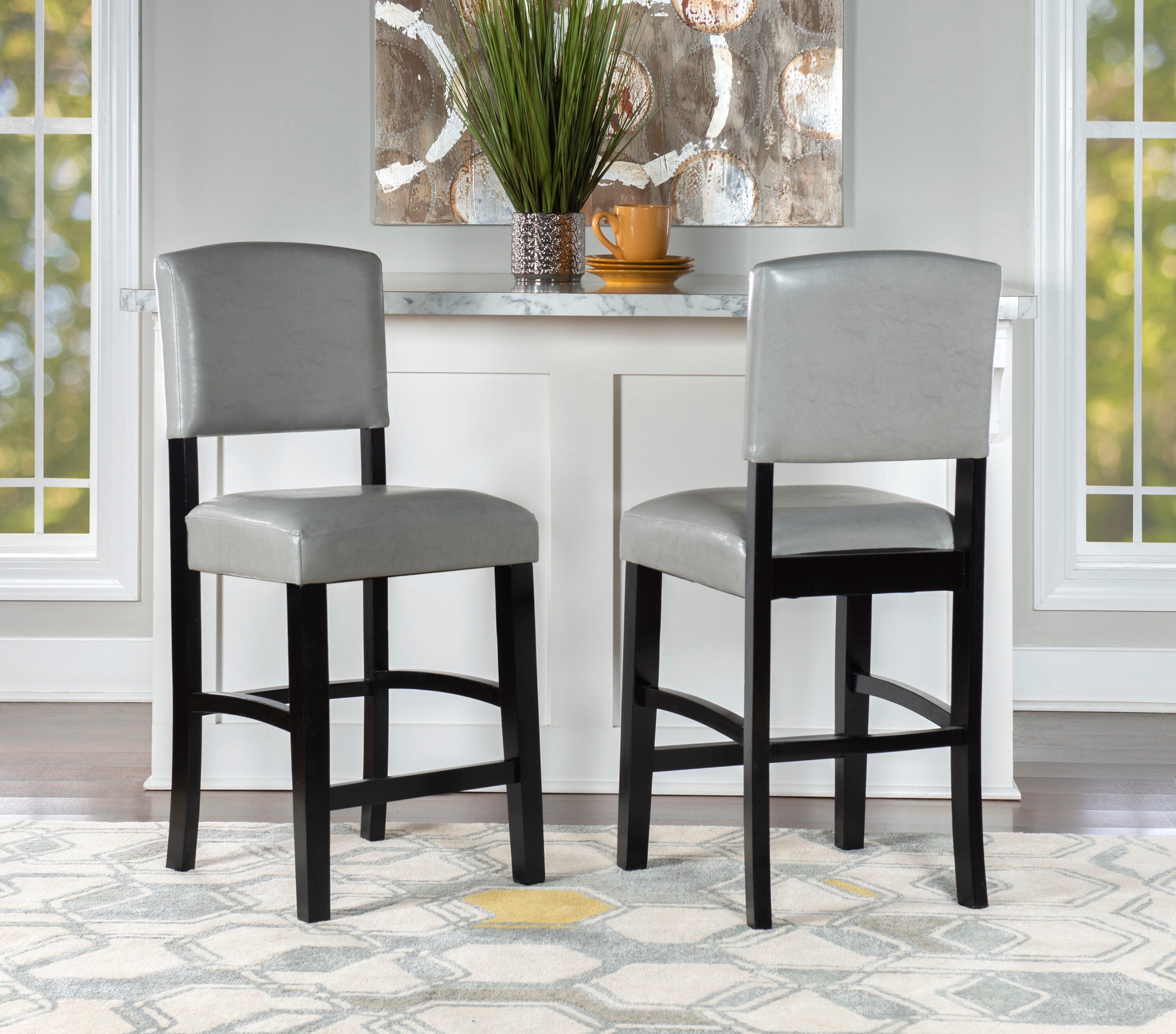 Dove Gray Faux Leather Counter Stool with Black Wood Frame