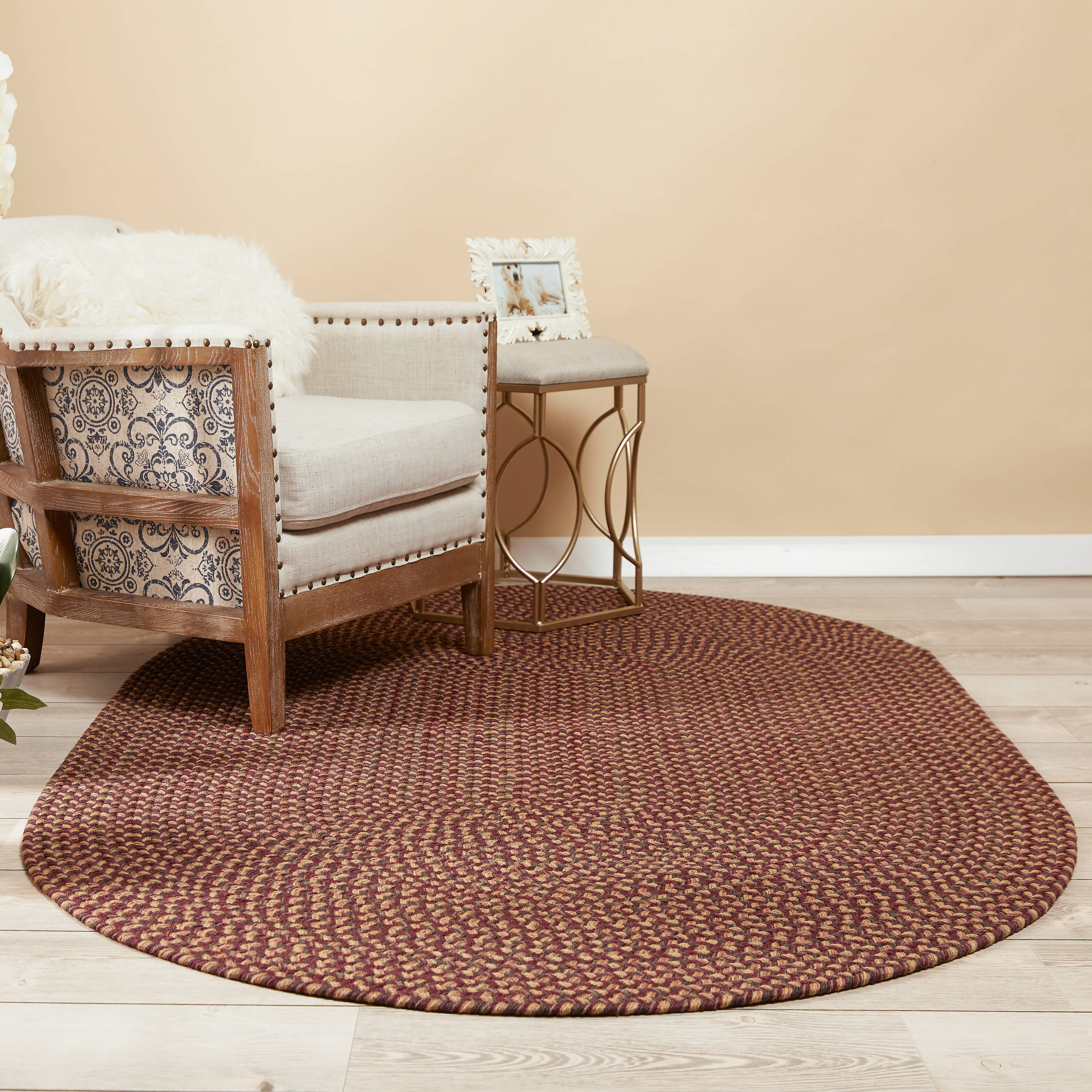 Rhody Rug 4 X 4 (ft) Braided Garnet Round Indoor/Outdoor Geometric Area ...