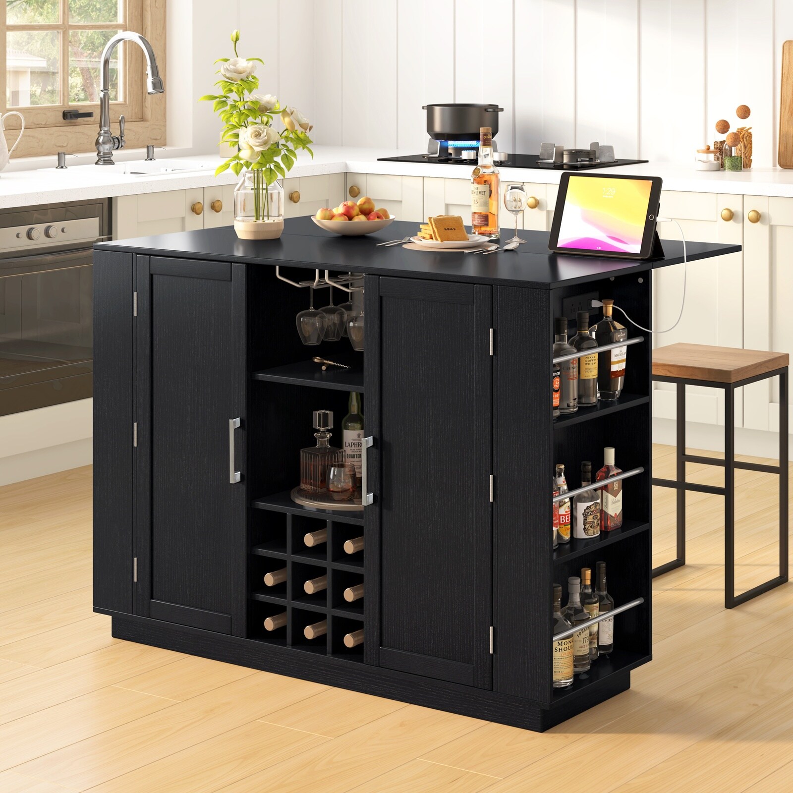 Horizons Prime - 47 inch Black MDF Counter Height Table with Foldable Top and Power Outlet Sidebo...
