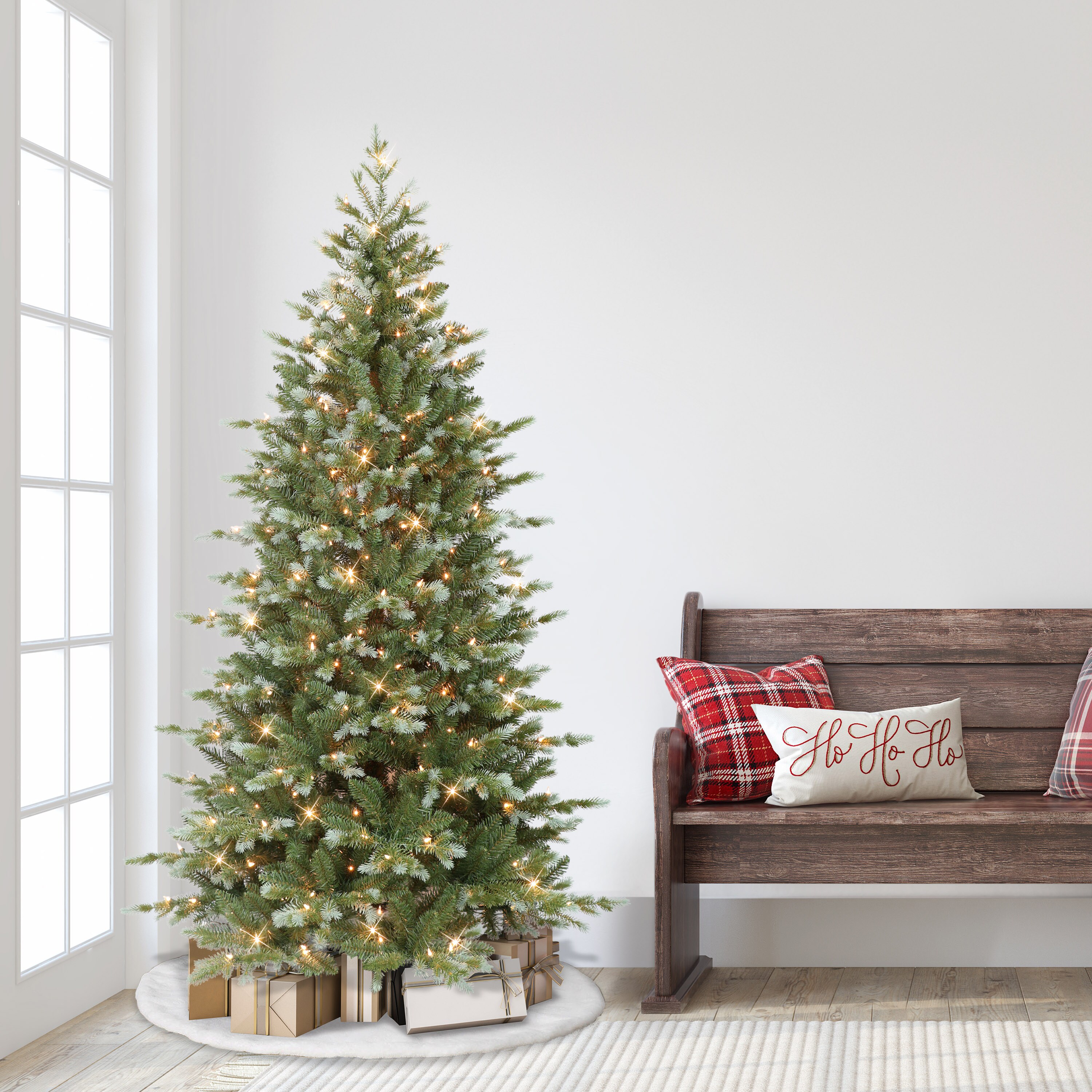 Puleo International 6.5-ft Spruce Pre-lit Slim Artificial Christmas ...