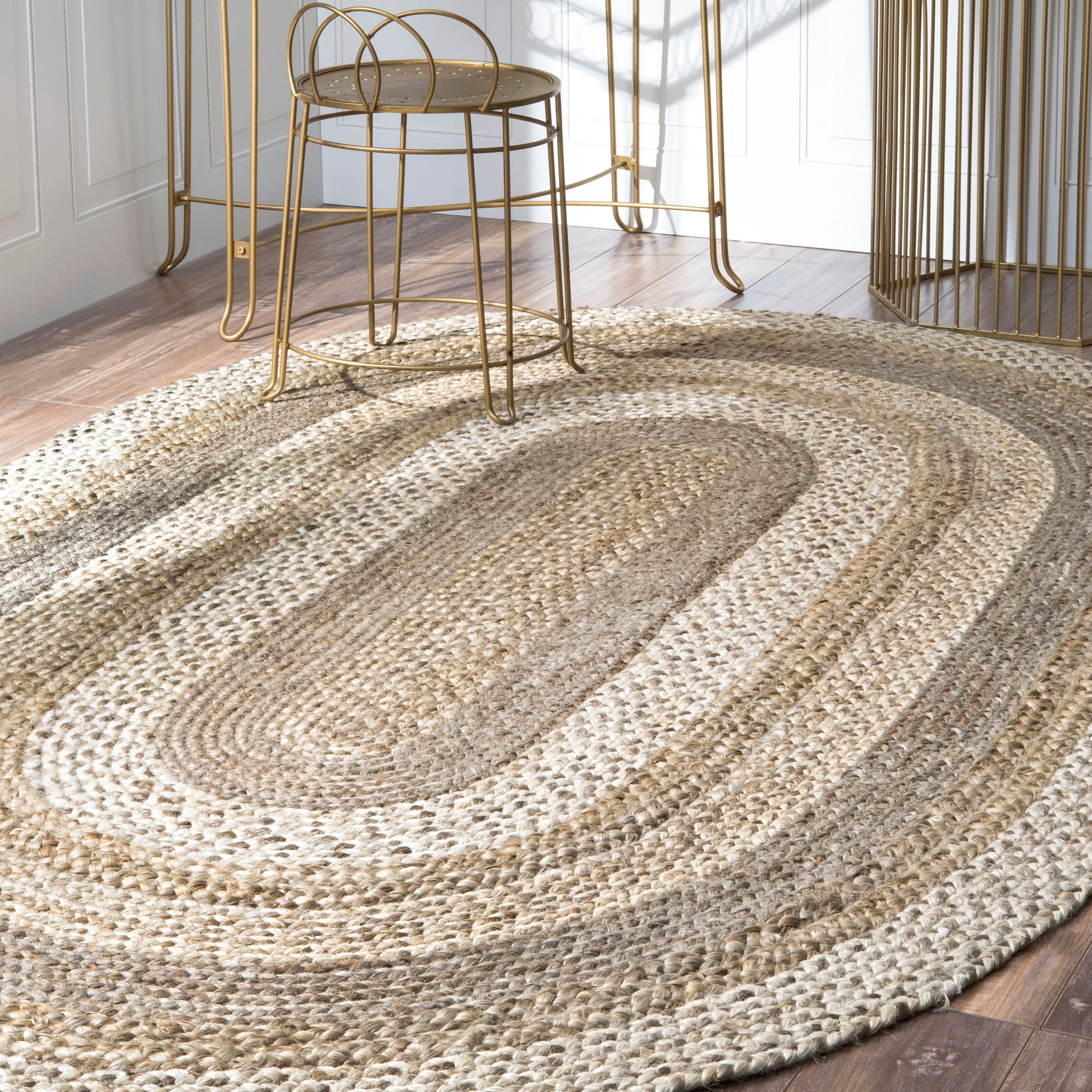 Katherine Multi Oval Indoor/Outdoor Oval Braided Rug, 2 by 3-Feet, Camel