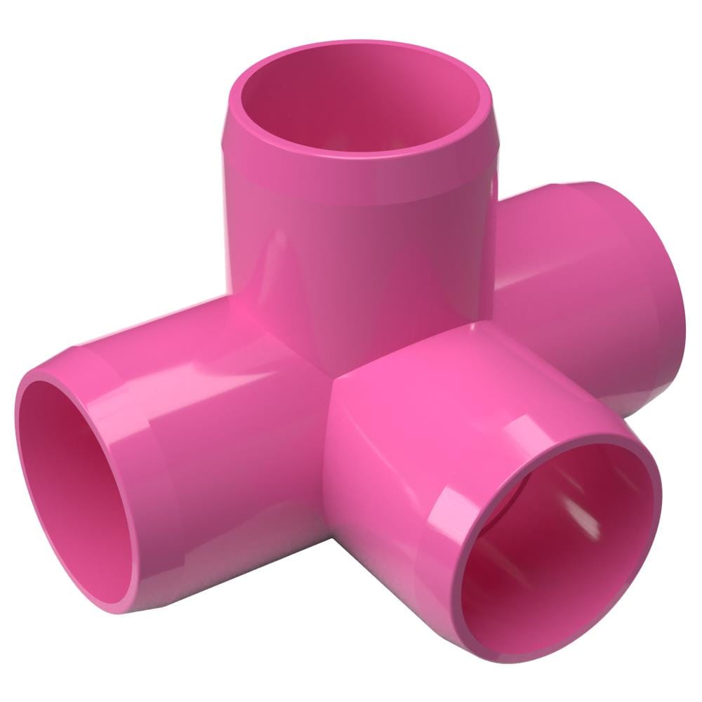 PVC Pipeworks 100-4W-PK-4 1-in PVC 4-Way Tee Furniture Grade Fitting in Pink (4-Pack)