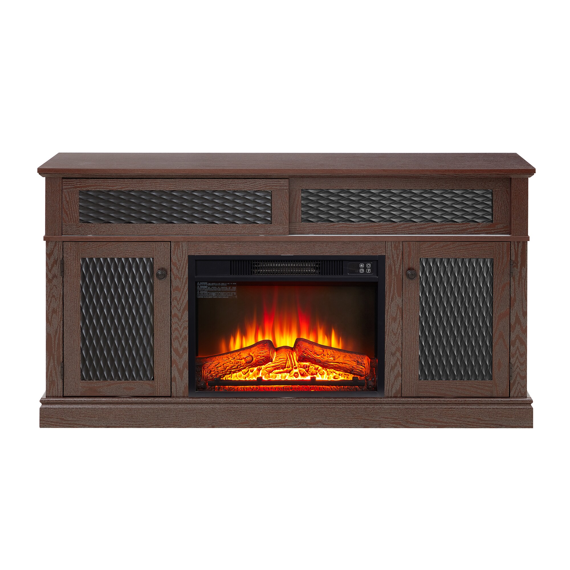 Bybafun YC1600082 58.3-in W Cherry TV Stand with Fan-forced Flat wall Electric Fireplace with Remote Control Included