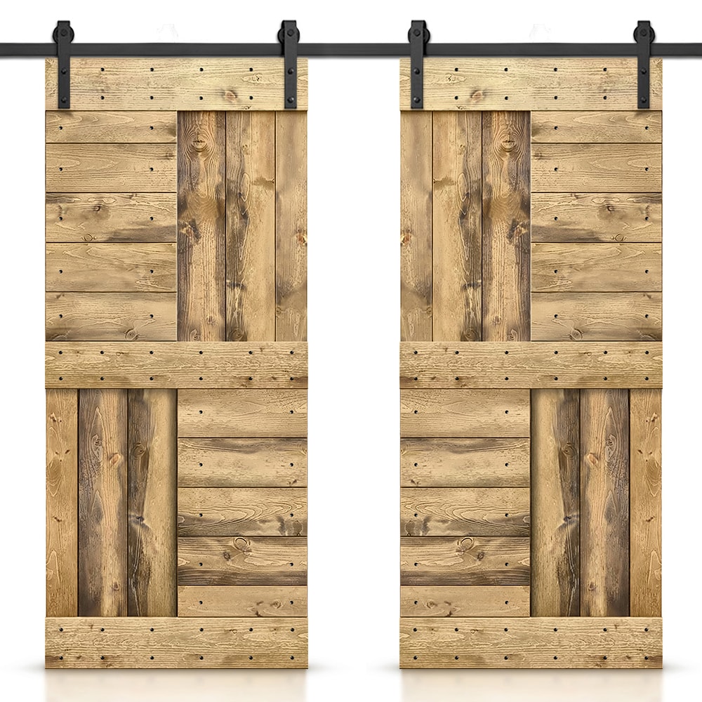 Calhome 72 In X 84 In Weather Oak Pine Wood Solid Core Double Barn Door Hardware Included In