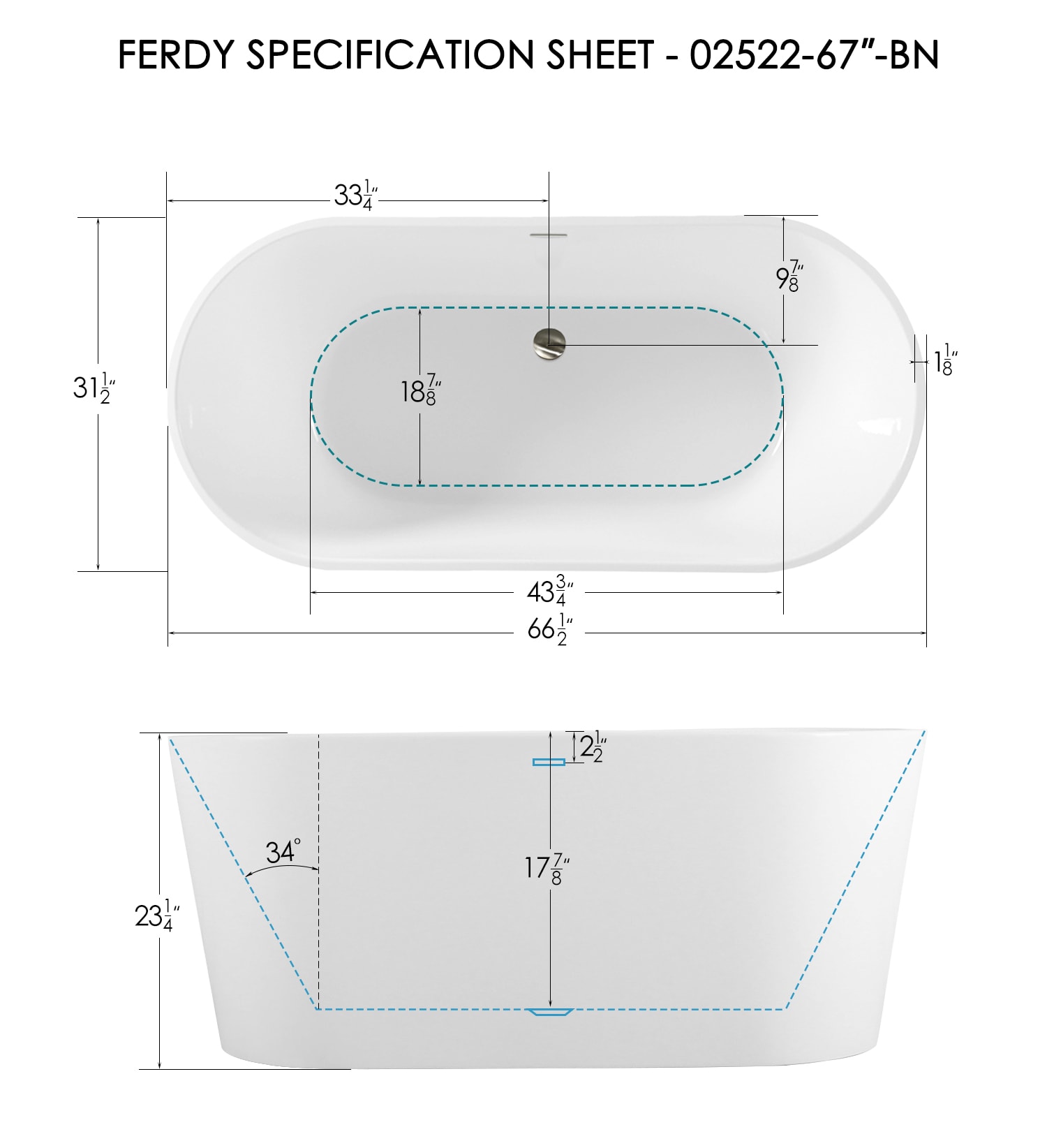 FerdY Shangri-La 31.5-in x 66.5-in White Acrylic Oval Freestanding ...