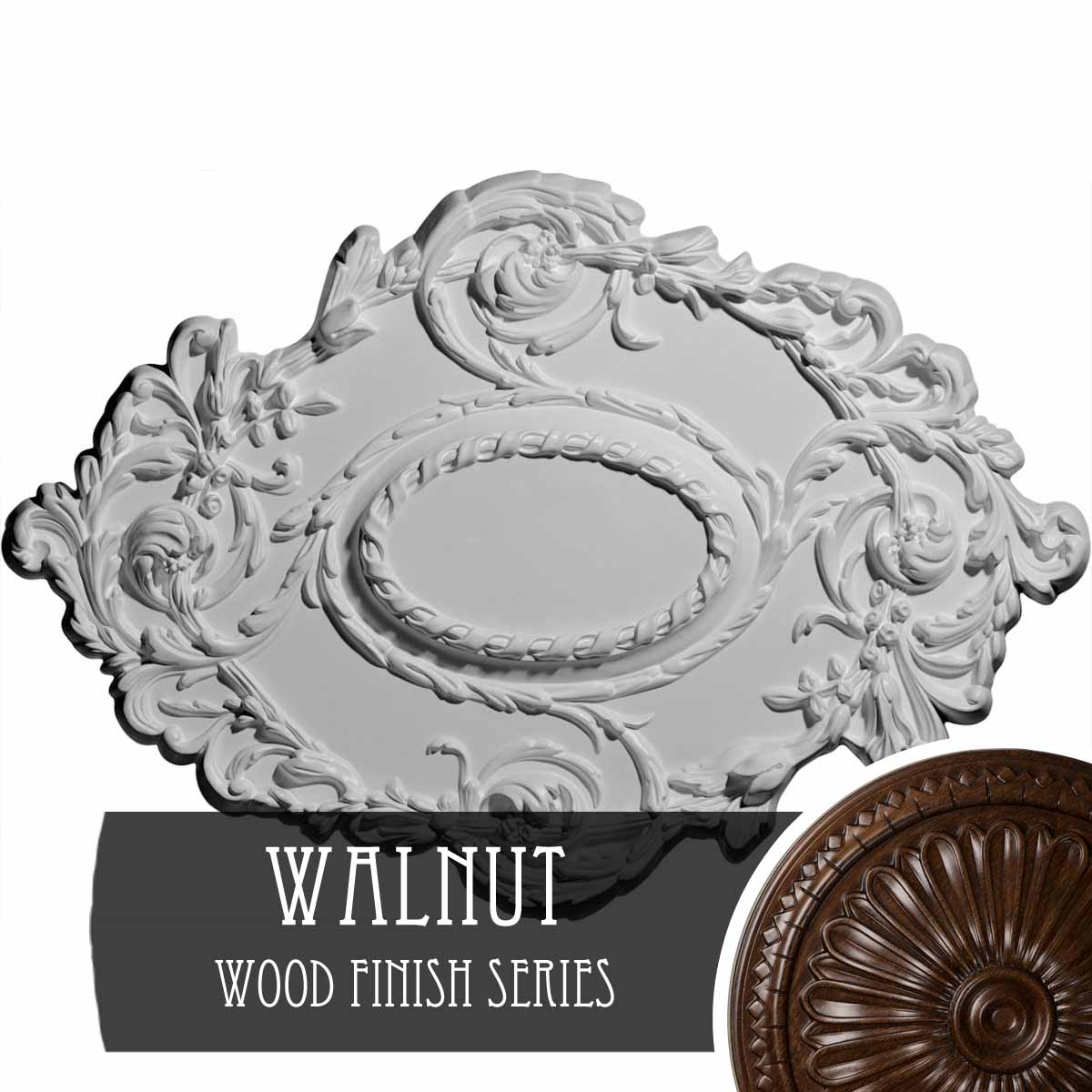 Ekena Millwork CM30KIWAS Kinsley Flowing Leaf 16.875-in W x 30.375-in L Walnut Polyurethane Ceiling Medallion