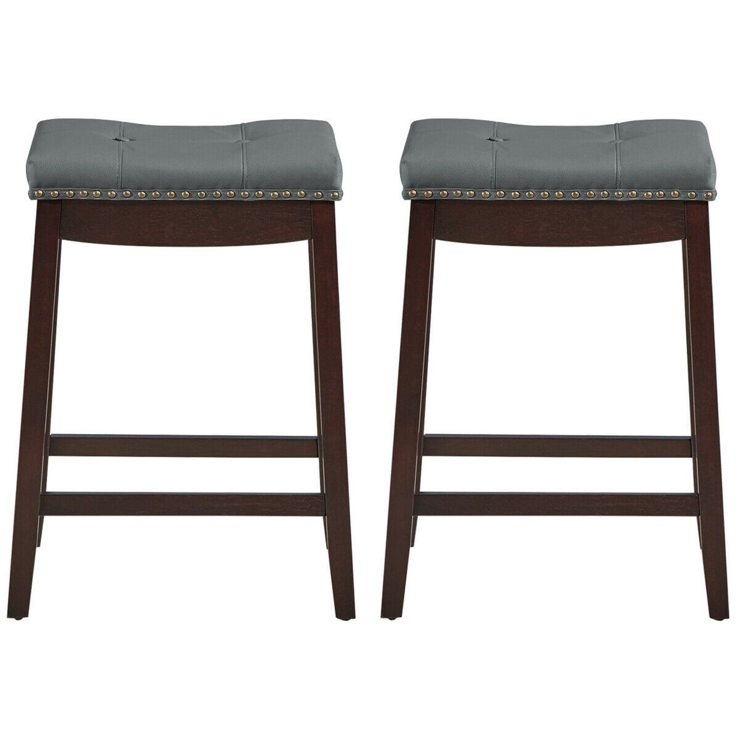 WELLFOR TRX-646AC CH Set of 2 Counter Bar Stools White 24-in H Counter height Saddle Seat Upholstered Wood Backless Bar Stool