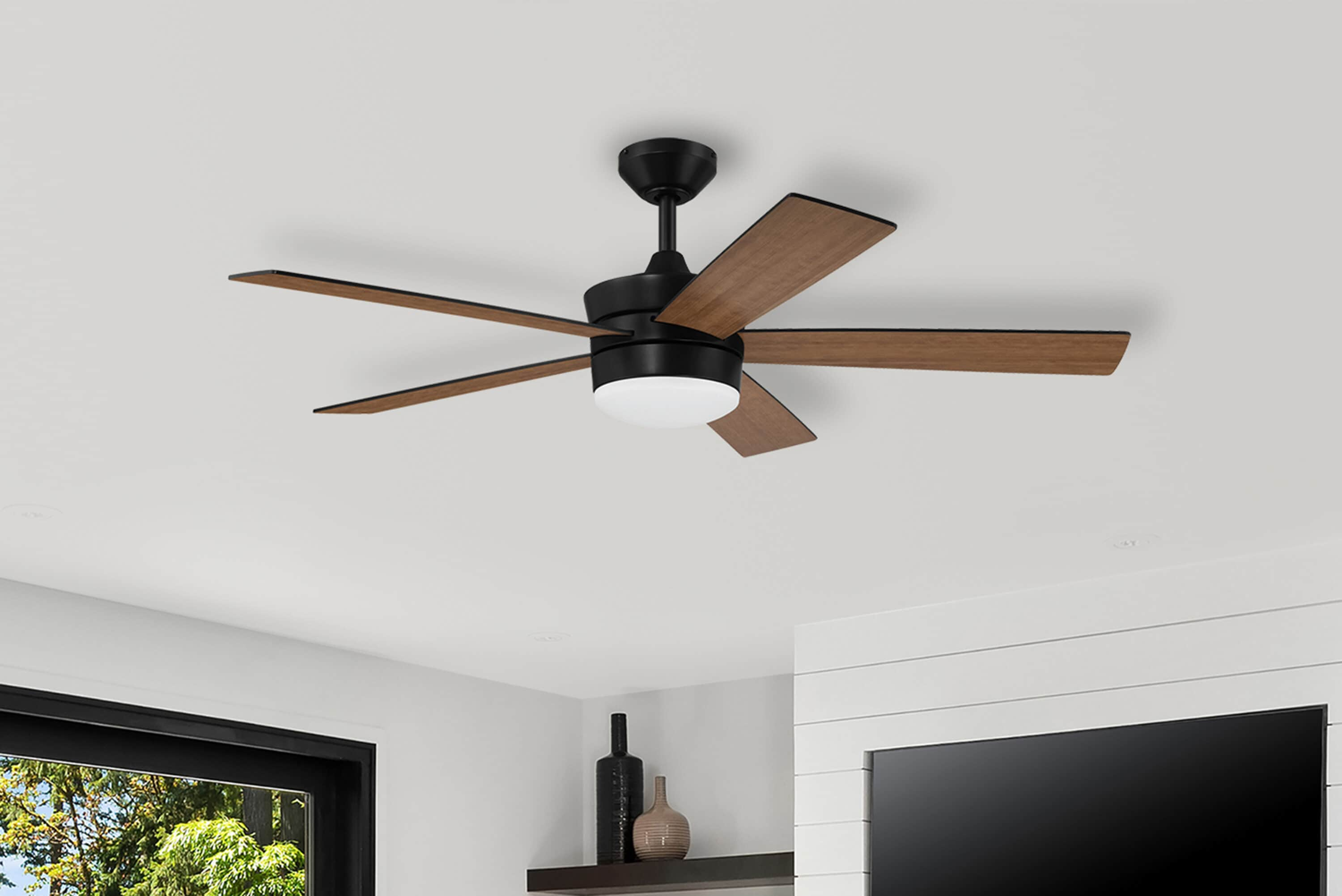 Harbor Breeze Danforth 52-in Matte black Color-changing Integrated LED Indoor Downrod or Flush Mount Ceiling Fan with Light and Remote (5-Blade) -  AUR52MBK5LR