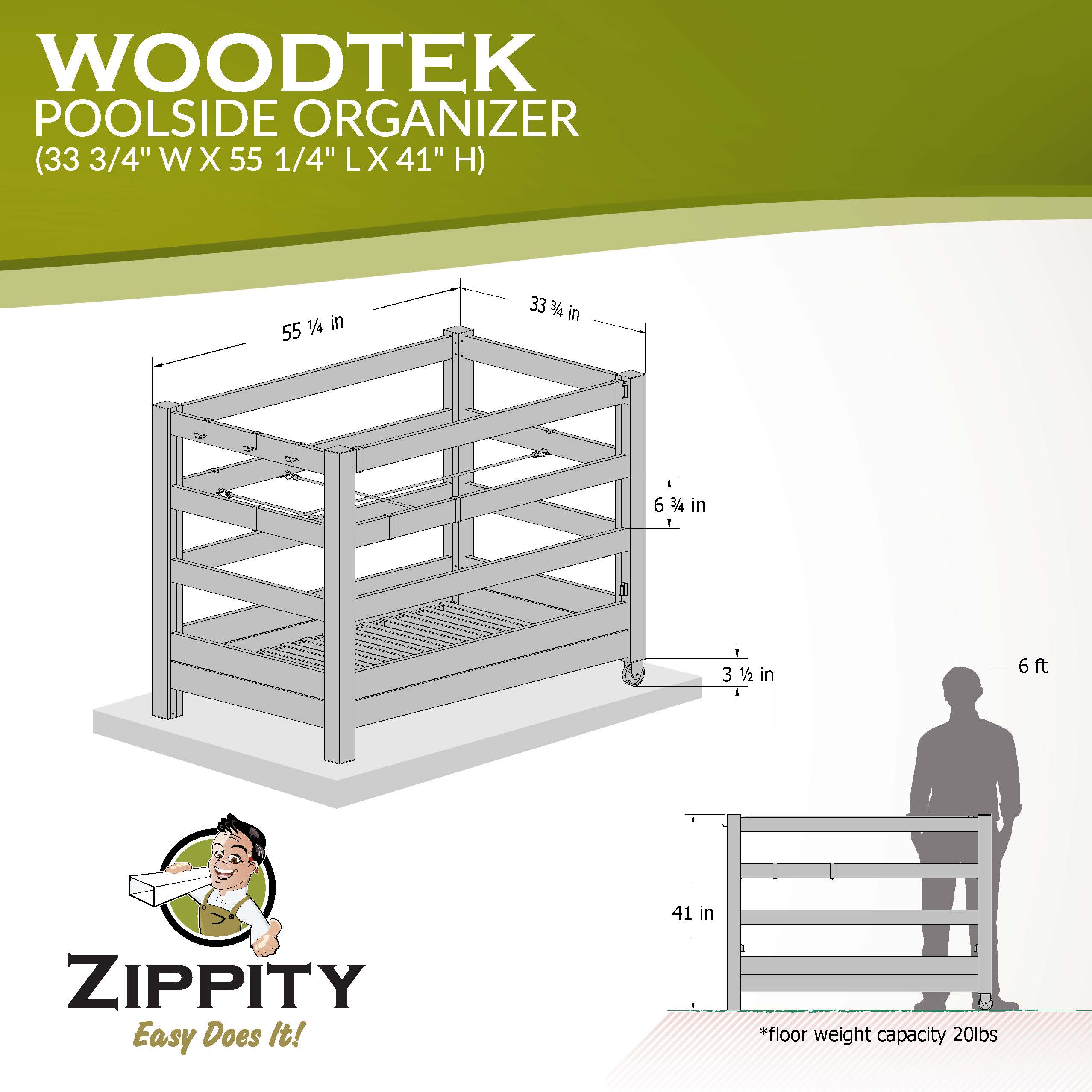 Charcoal Gray Adjustable WoodTek Vinyl Poolside Organizer