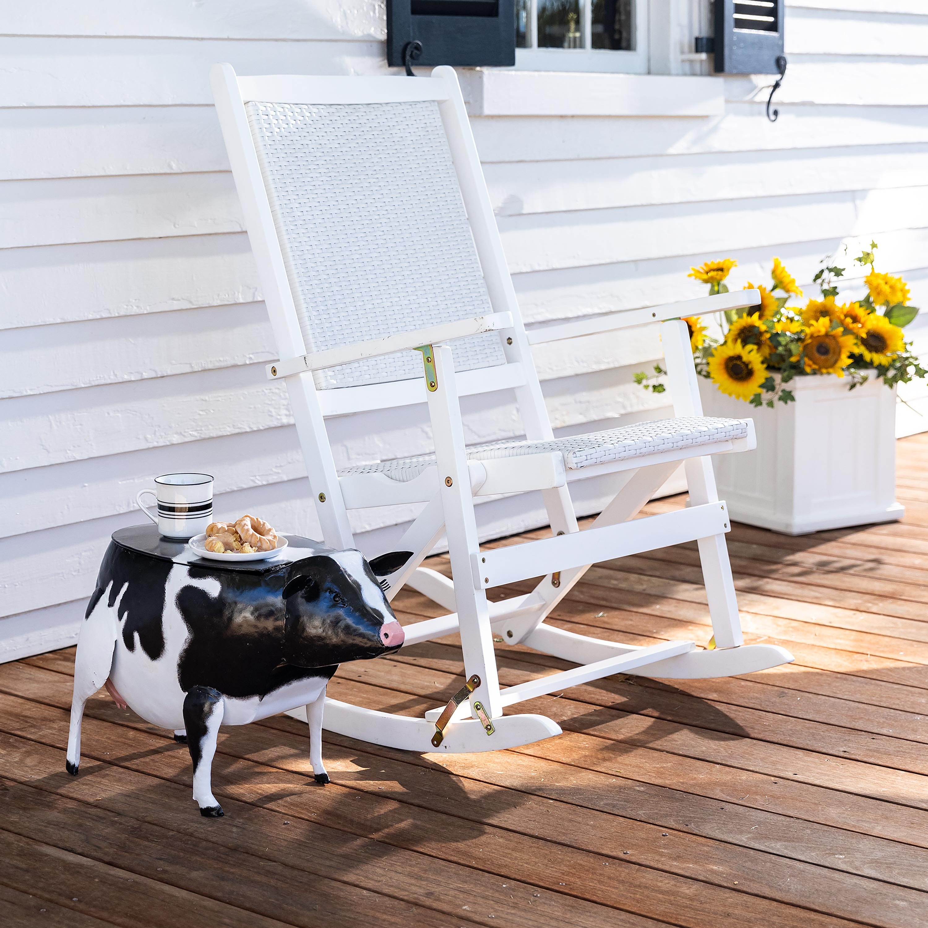 Evergreen 62C23 IV Ivory Wood Frame Rocking Chair with Slat Seat