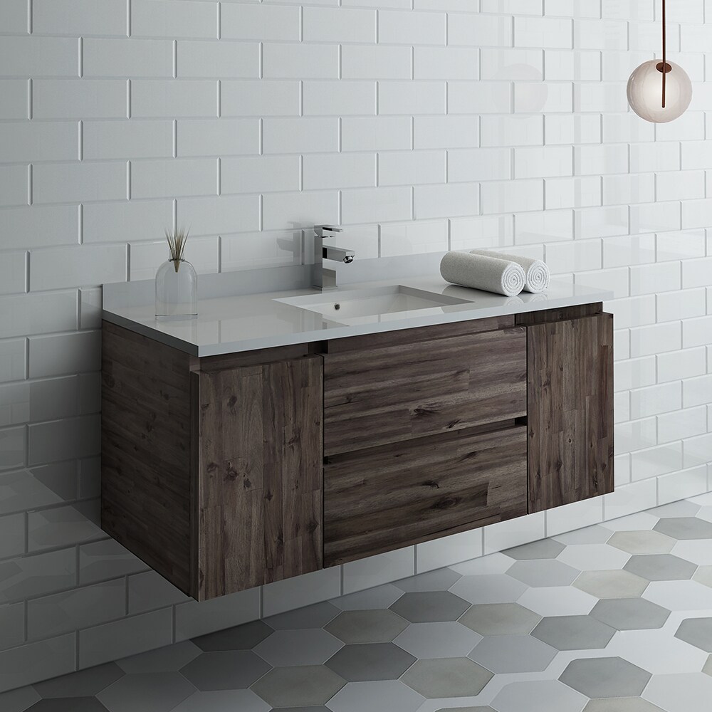 Formosa 47" Brown Acacia Wall-Mounted Single Vanity Base