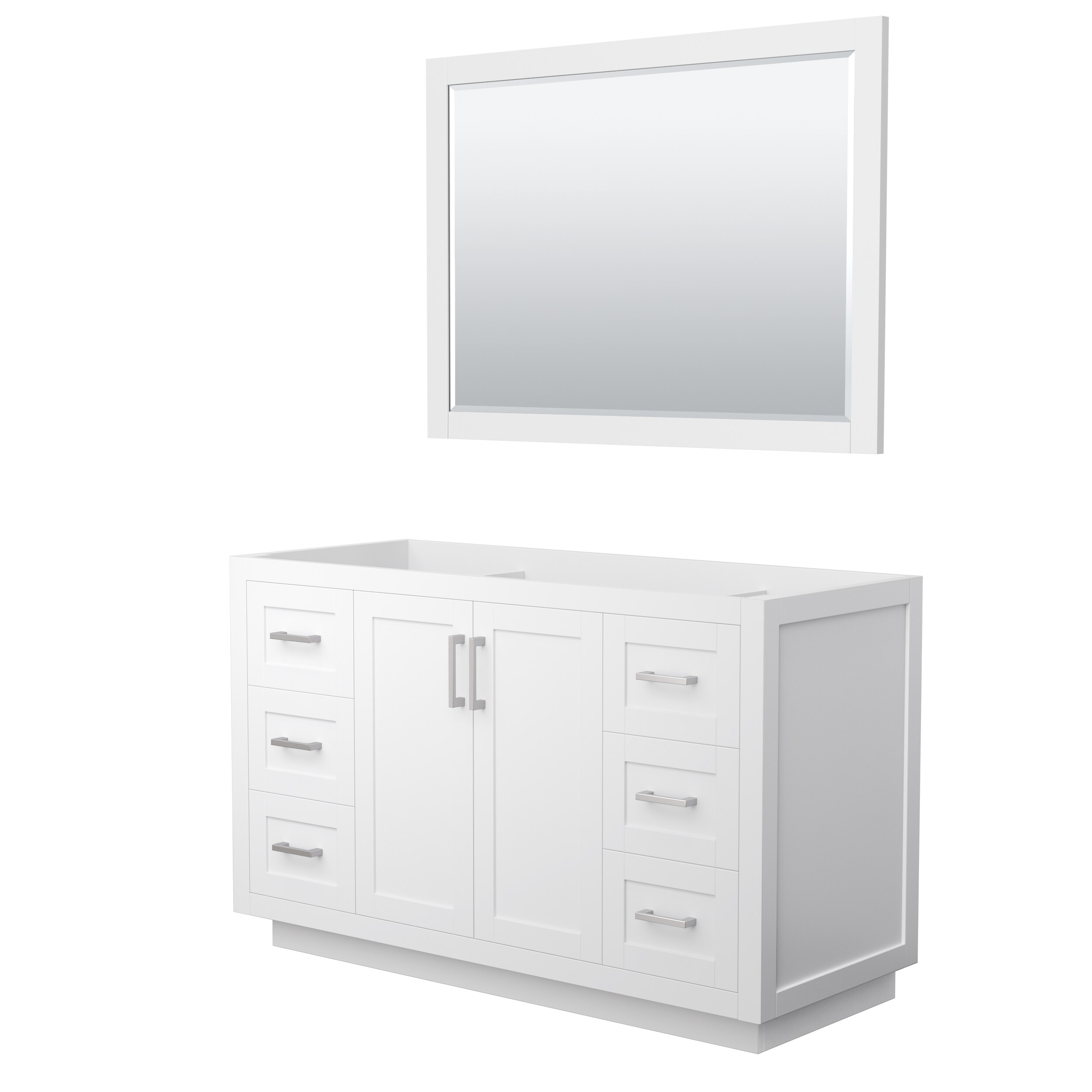 Wyndham Collection WCF292954SWHCXSXXM46 Miranda 54-in White with Brushed Nickel Trim Bathroom Vanity Base Cabinet without Top (Mirror Included)