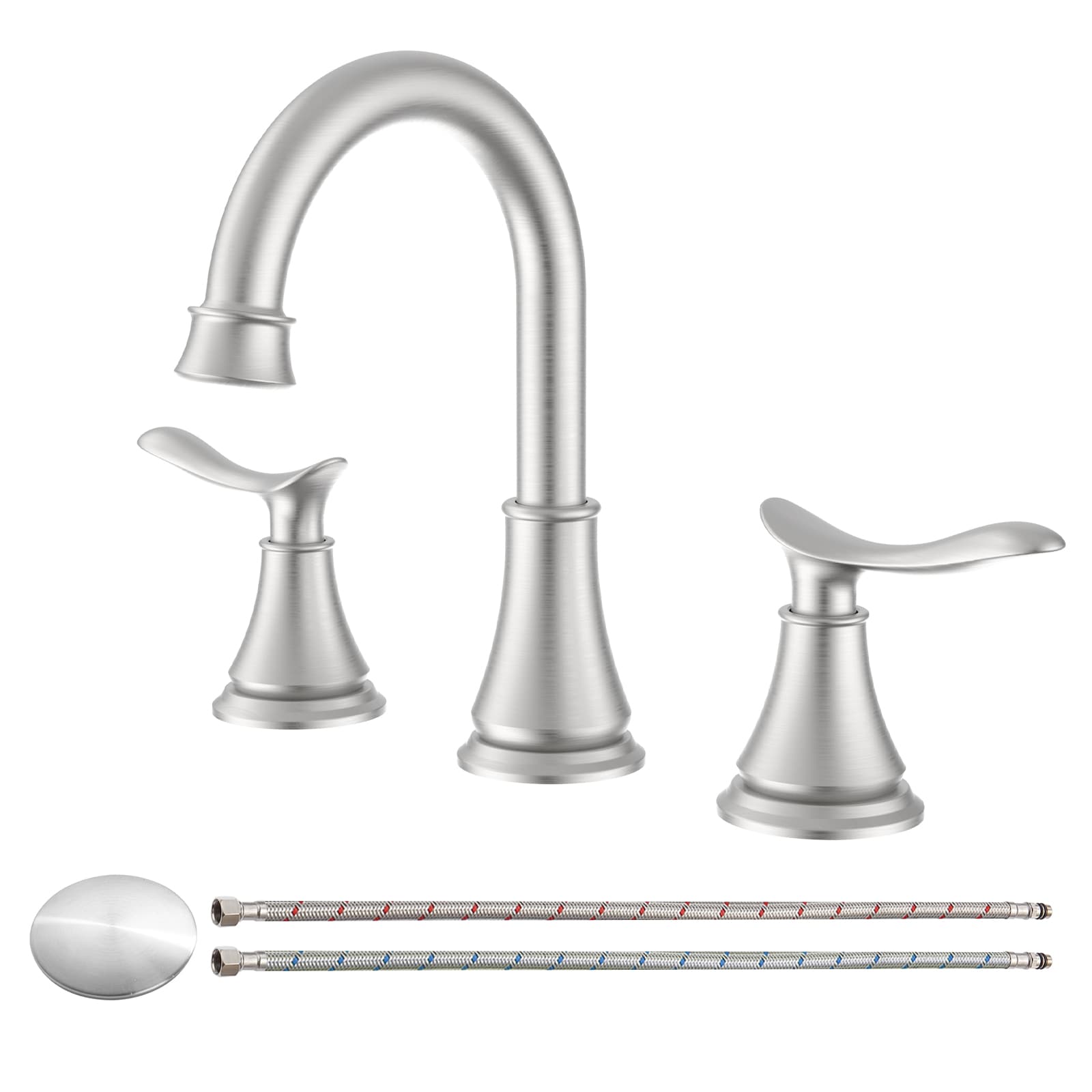 WELLFOR WF-B3373-BN FOR HOME Brushed Nickel Widespread 2-handle Mid-arc Residential Handle Bathroom Sink Faucet with Drain