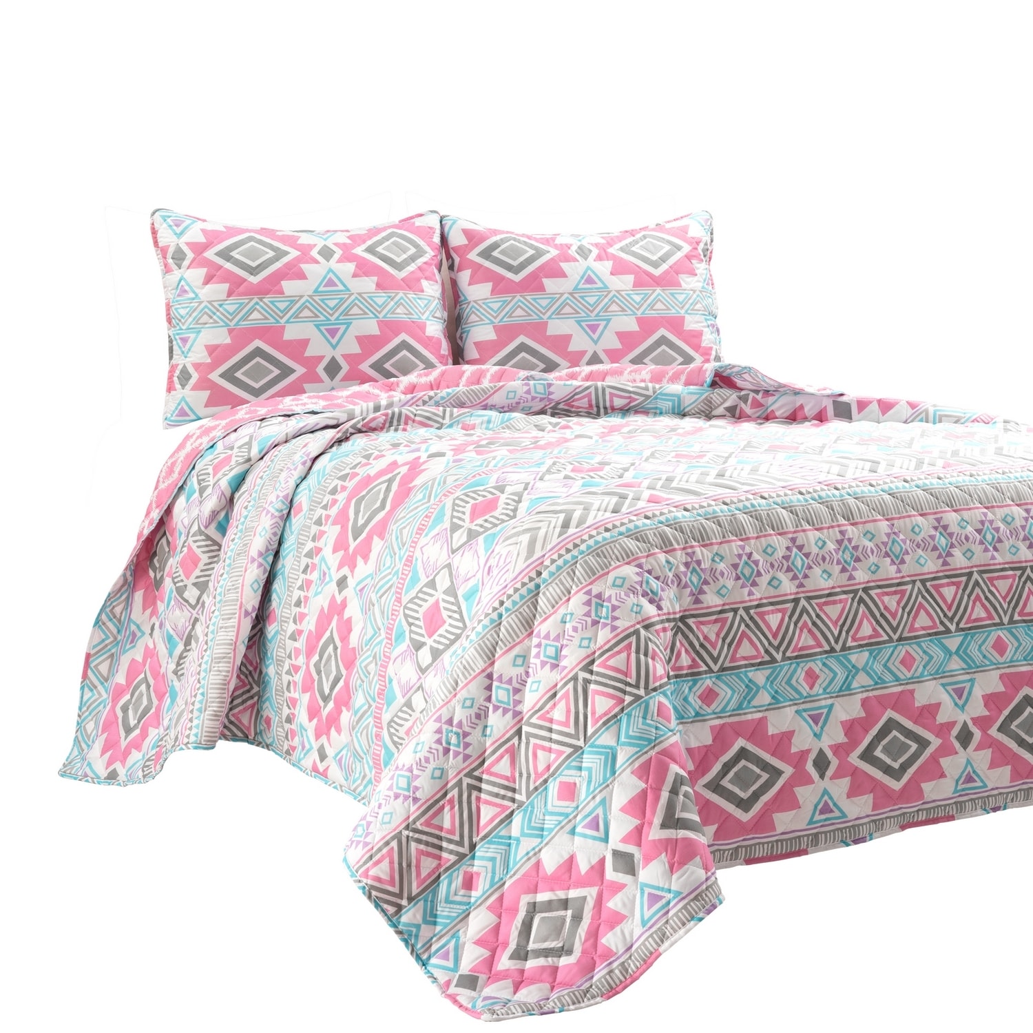 Southwestern Pink and Turquoise Microfiber Twin Reversible Quilt Set
