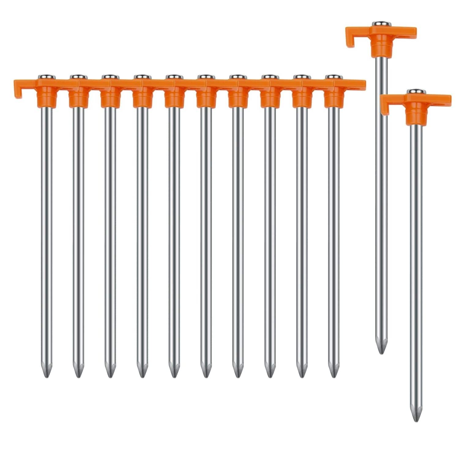 Angel Sar - 12-Pack Orange Non-Rust Galvanized Steel Camping Stakes for Camping Hiking Garden Use